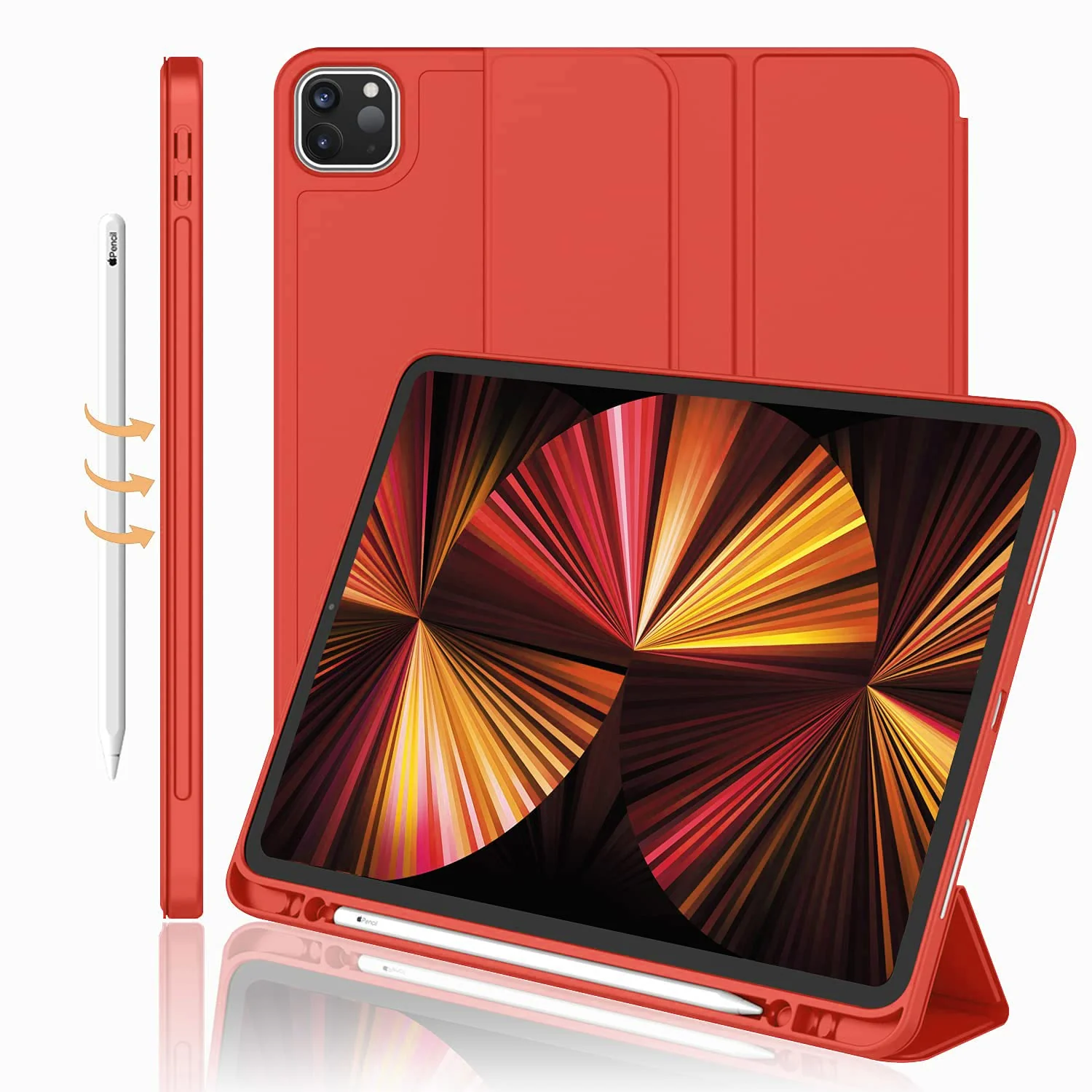 DL3 Mobilak iPad Pro 11 Inch Case 2022(4th Gen)/2021(3rd Gen)/2020(2nd Gen) with Pencil Holder, Smart iPad Case [Support Touch ID and Auto Wake/Sleep] with Auto 2nd Gen Pencil Charging - Red