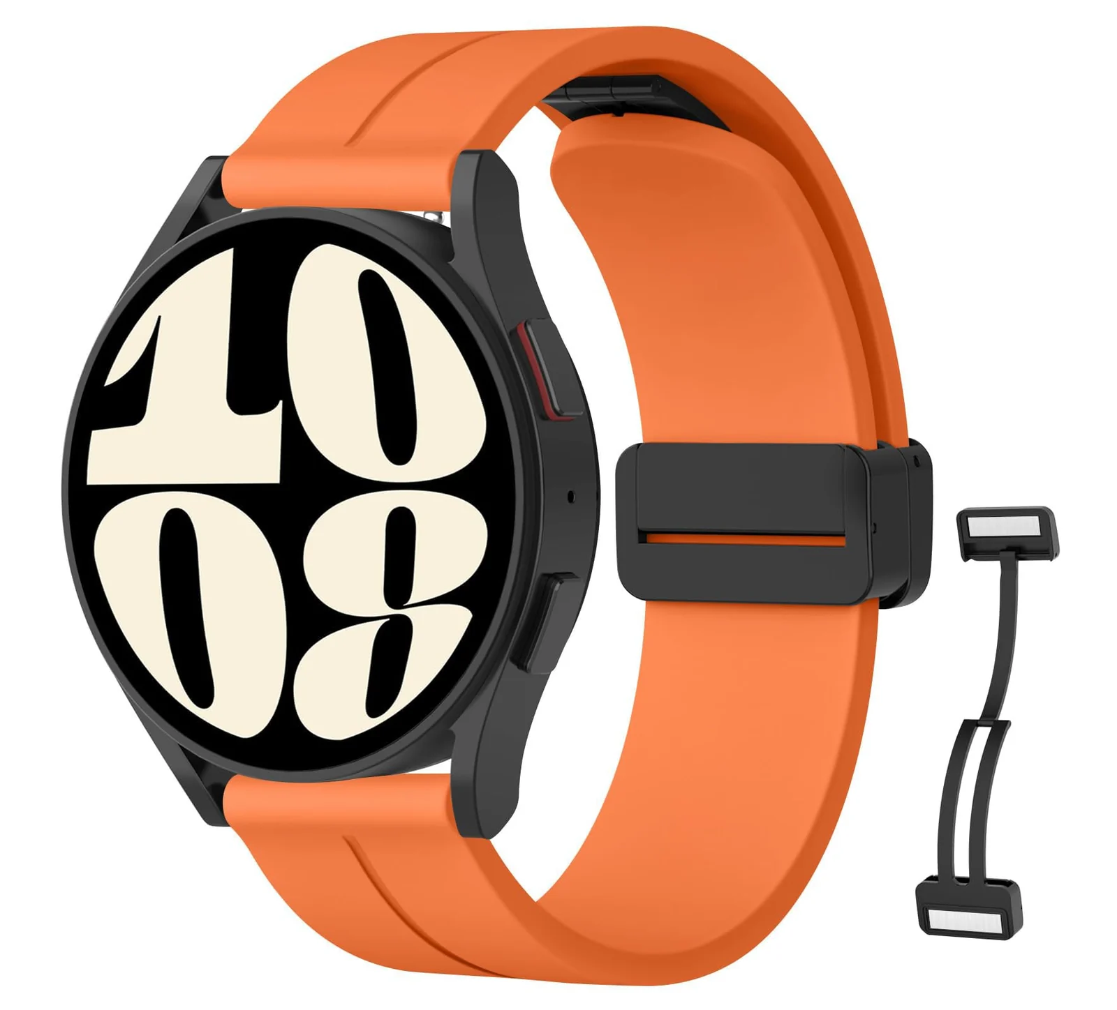 DL3 Mobilak 22MM Silicone Band Magnetic Clasp Strap For Xiaomi Redmi Watch 5 Active/5 Lite/Samsung Galaxy Watch 46mm/Watch 3 45mm/Gear S3/Huawei watch (GT6 GT5 GT4 GT3 GT2 GT 46MM)/GT6 - Orange