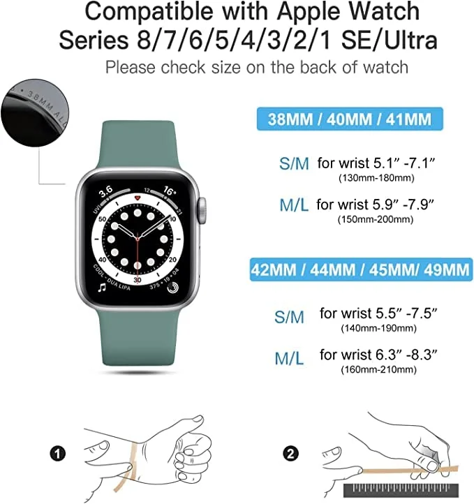 DL3 Mobilak Bands Compatible with Apple Watch Ultra 49mm 45mm 44mm 42mm 41mm 40mm 38mm, Replacement Soft Silicone Strap for iWatch Ultra/Ultra 2 Series 9/8/7/6/5/4/3/2/1 (Pine, 38MM/40MM/41MM) - Pine Green