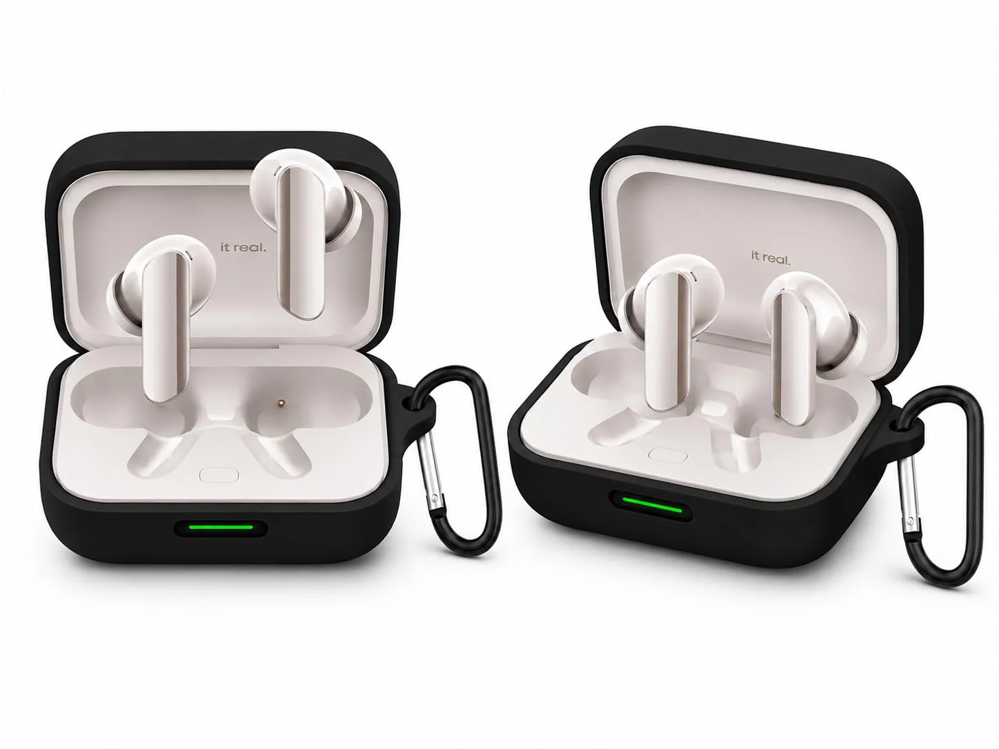 MOBIGON Soft Silicone Earbuds Case with Carabiner for Realme Buds Air 7 Pro / Air 7, Black