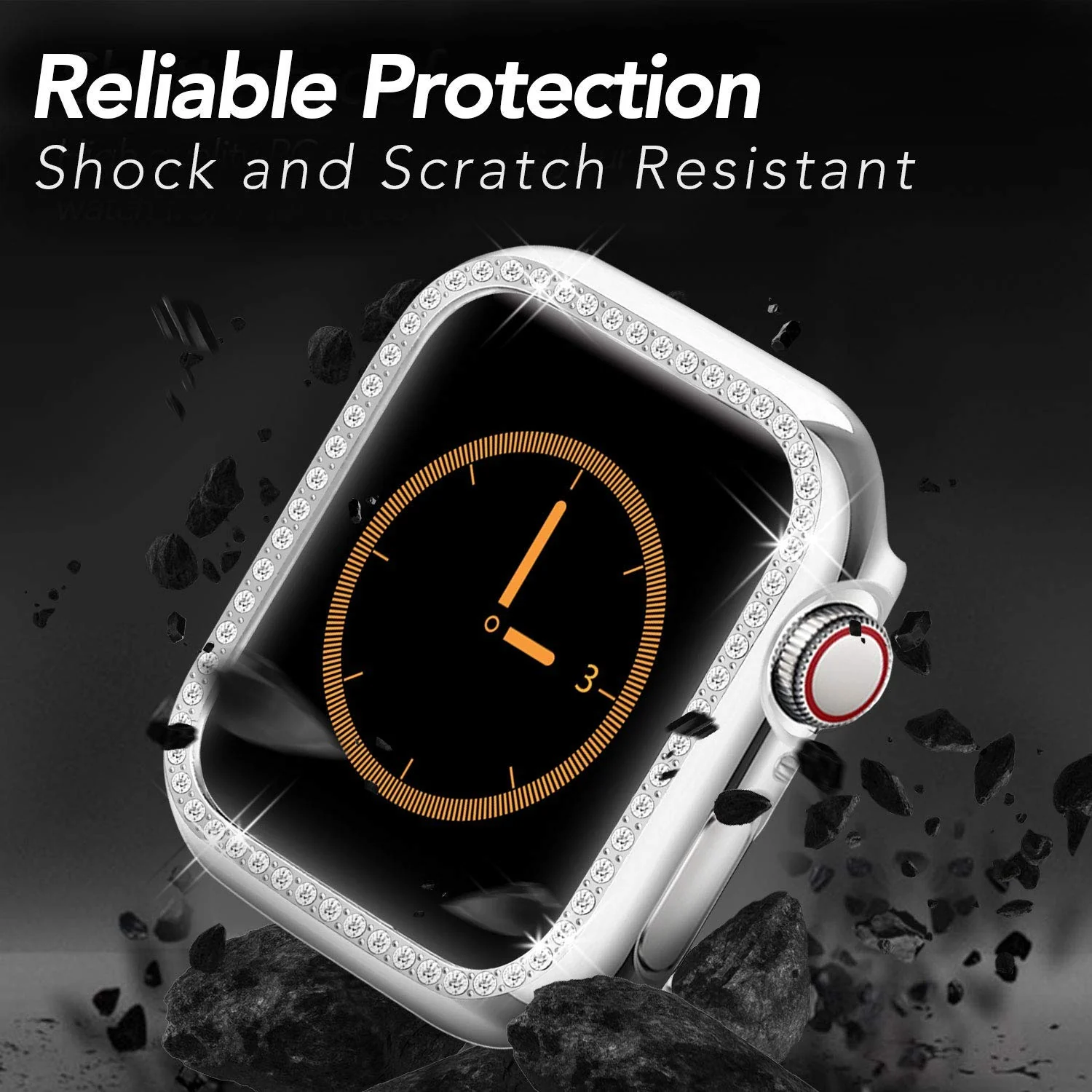 DL3 Mobilak Bumper Diamond Case Compatible with Apple Watch Series 6 SE Series 5 Series 4 44mm, Bling Crystal Diamonds PC Plastic Protector Case Cover Frame For Apple Watch 44 mm - Silver