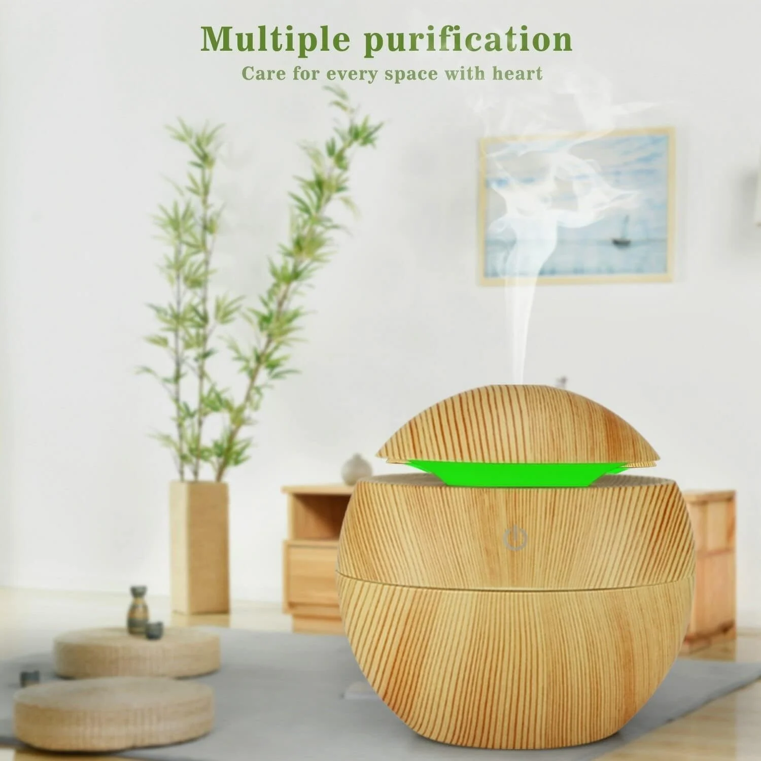Mobigon Wood Cool Mist Ultrasonic Humidifier for Room Moisture, Aroma Diffuser for Home, 200ml Essential Oil Diffuser with 7 Colorful Night Light, Auto Shut-Off, Home, Office, car - A.Light Brown