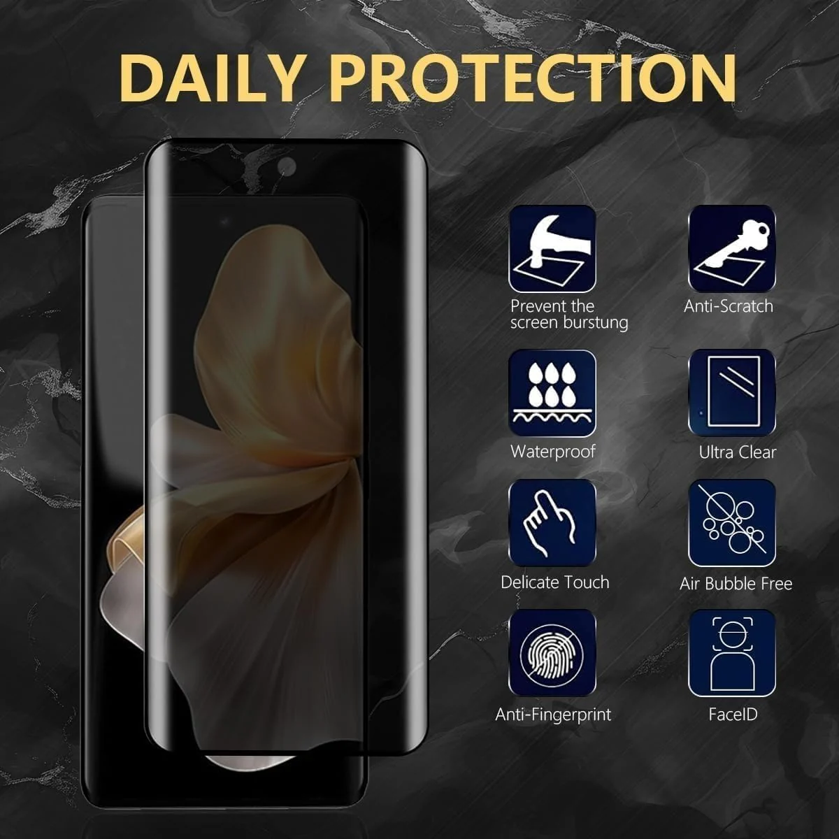 DL3 Mobilak Screen Protector for vivo V30/V30 Pro SCREEN UV UV Glass Fingerprint Reader Support 3D Curved Anti-Spy Tempered Glass Screen Protector - Privacy