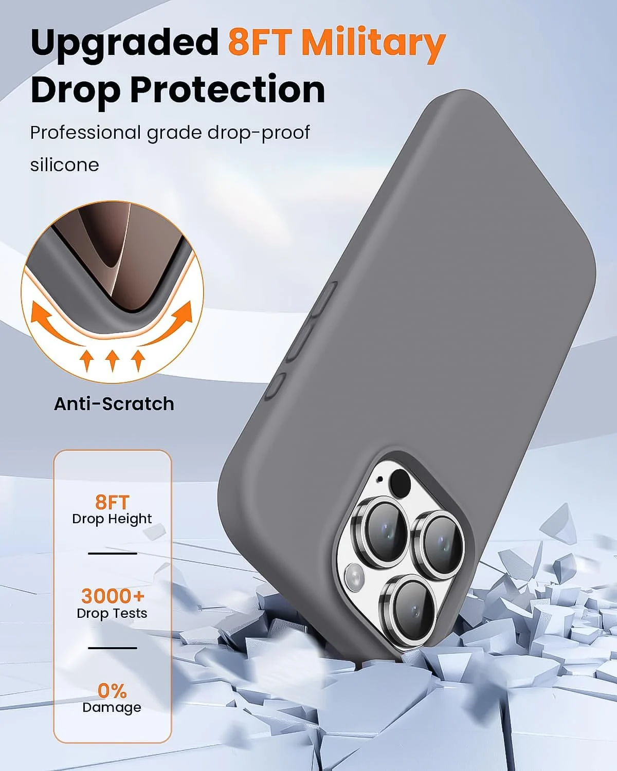 DL3 Mobilak Compatible with iPhone 16 Pro Max 6.9-inch Case, Premium Liquid Silicone Case, Full Body Protective Cover, Shockproof, Slim Phone Case, Anti-Scratch Soft Microfiber Lining - Gray