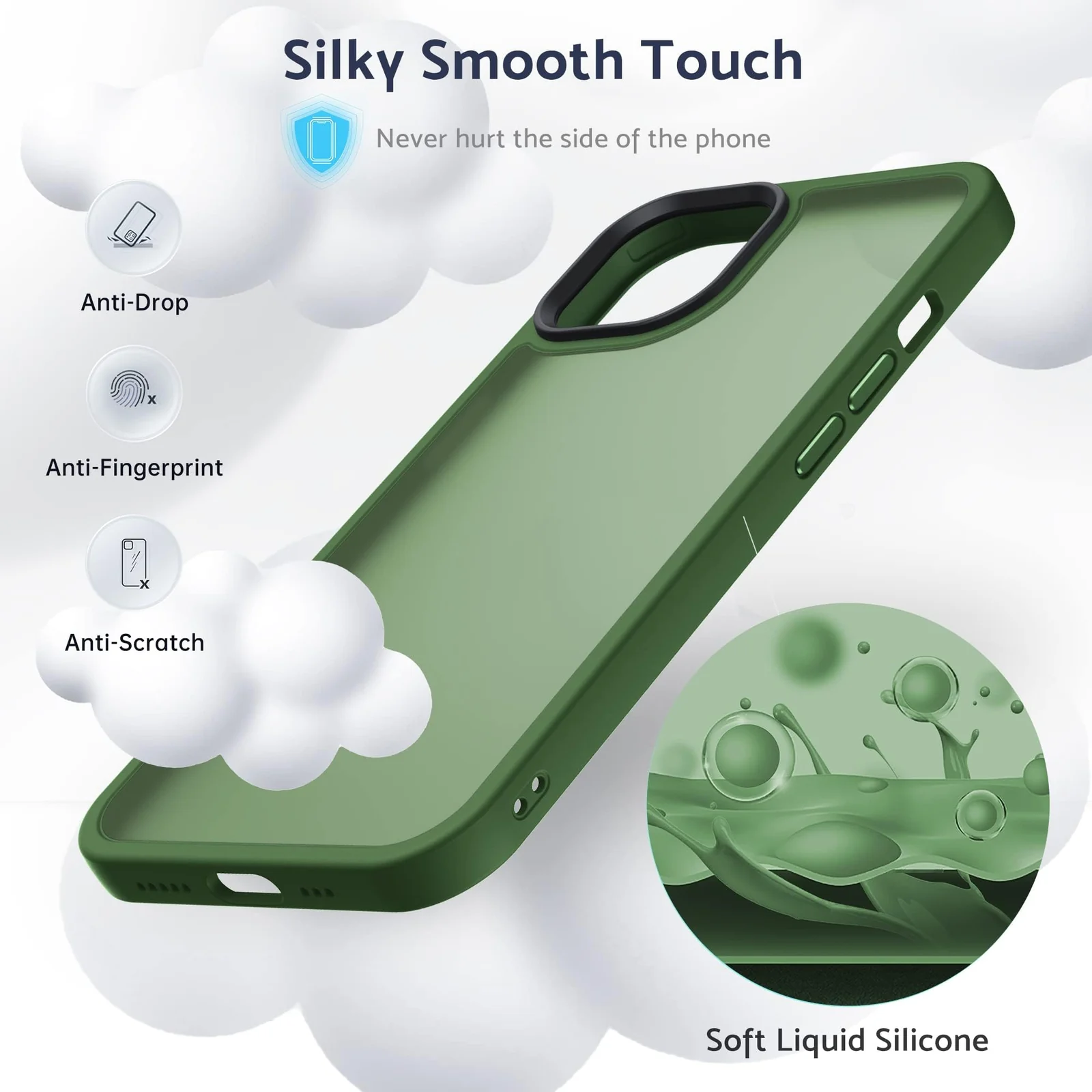 DL3 Mobilak Matte Protective Case for iPhone 13 / iPhone 14 with Camera Protection and Shockproof Design - Green