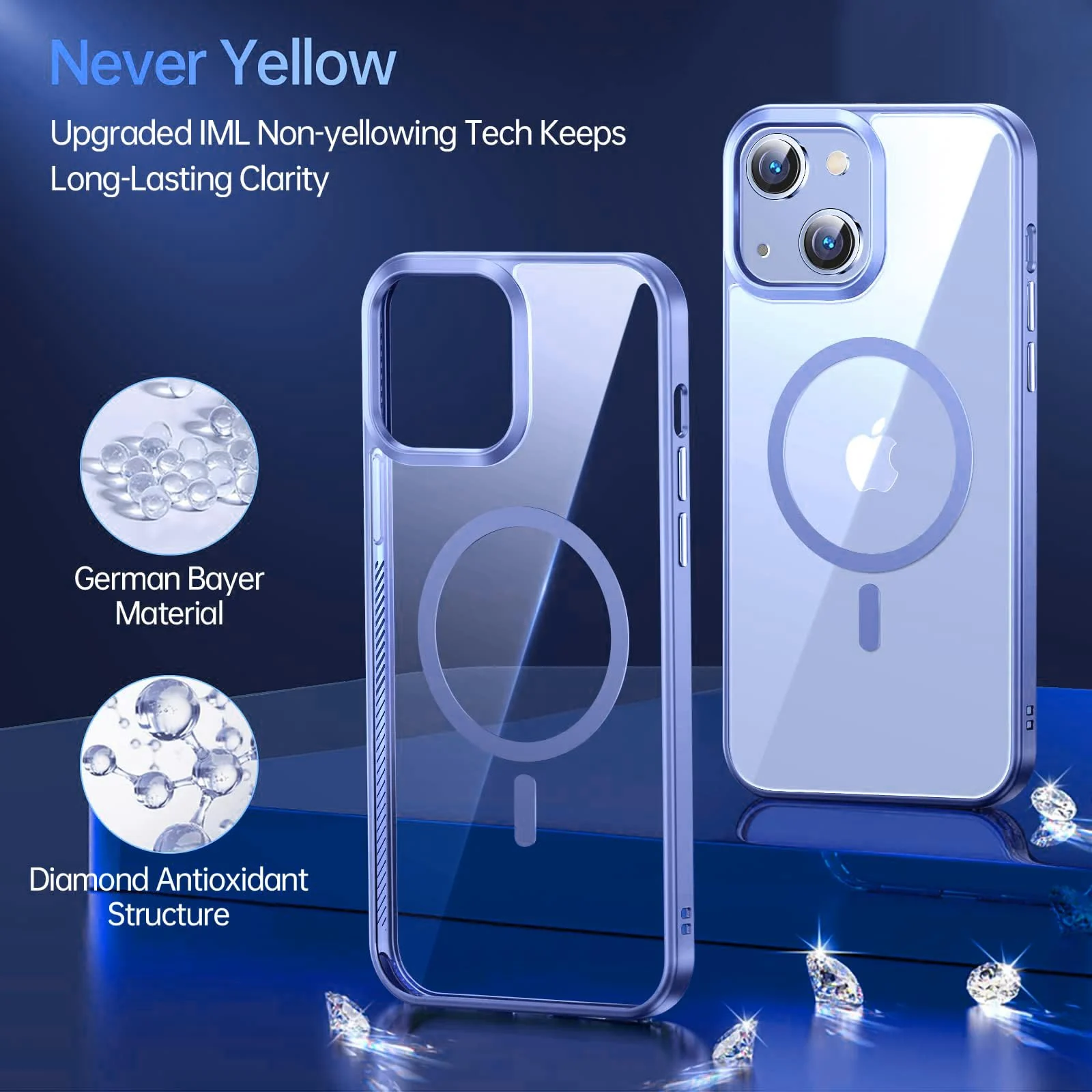 DL3 Mobilak Clear TPU Case for iPhone 15 + Plus / iPhone 14 Plus 6.7-Inch, Compatible with MagSafe accessories, Shock-absorbing protection, Anti-fingerprint finish - Sierra Blue