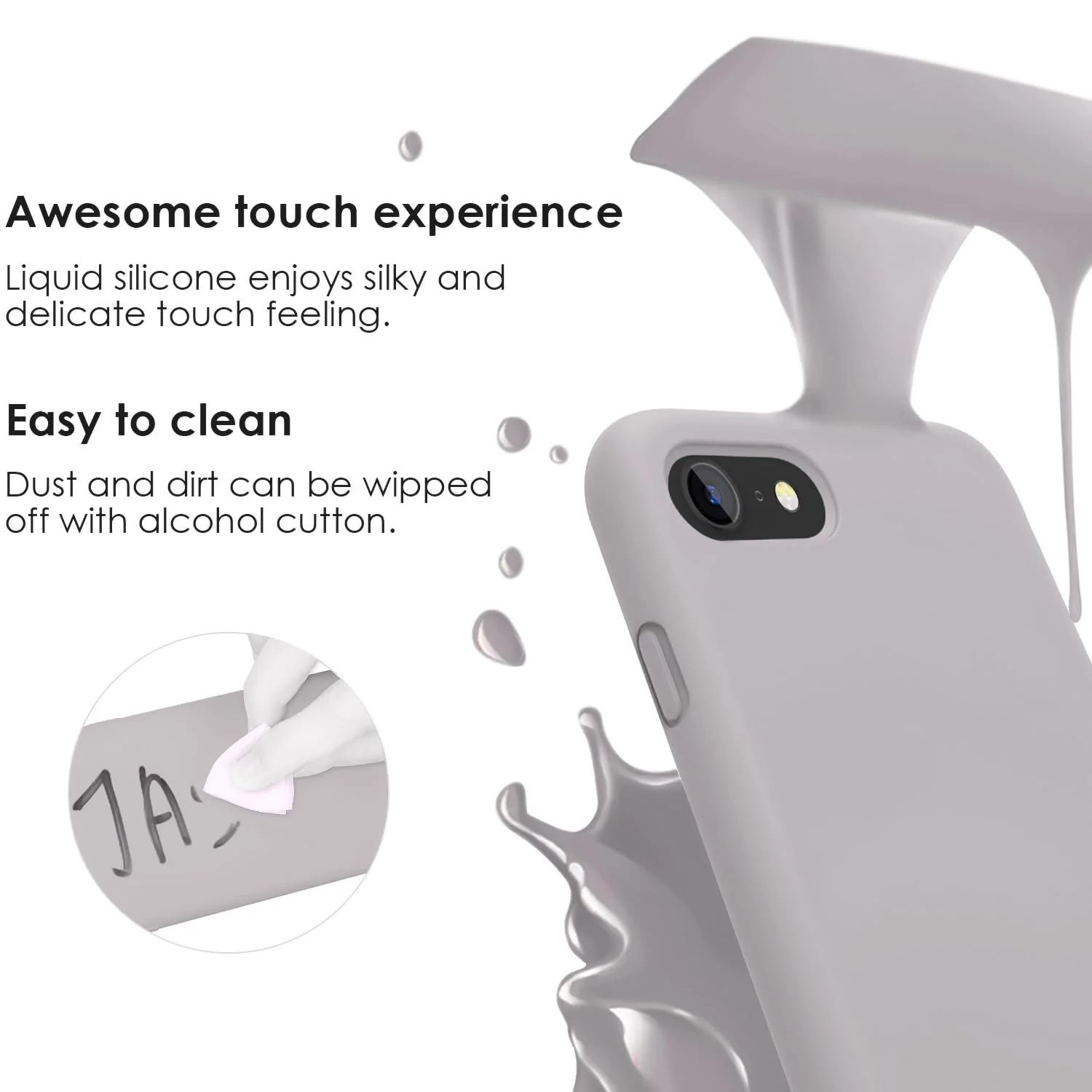 DL3 Mobilak Liquid Silicone Protective Case for iPhone SE 2022, SE 2020, iPhone 7, iPhone 8 with Camera Protection and Microfiber Lining - A Stone