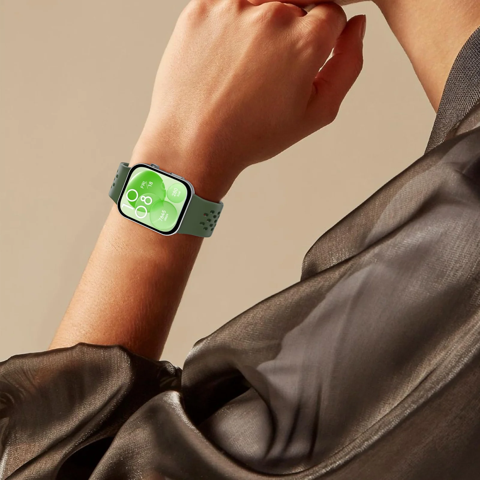 DL3 Mobilak Silicone Strap Compatible with Huawei Watch Fit 3 Magnetic Metal Buckle Sport Silicone Breathable Strap for Huawei Watch Fit 3 Band Quick Release Soft Replacment Wristband - Green