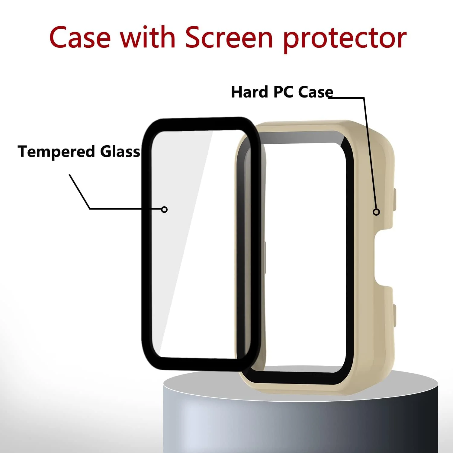 DL3 Mobilak Protective Case Compatible with Huawei Watch Fit 2 9H Hardness PC Case Bumper Full Slim Protective Cover with Tempered Glass For Huawei Watch Fit2 - Ivory White