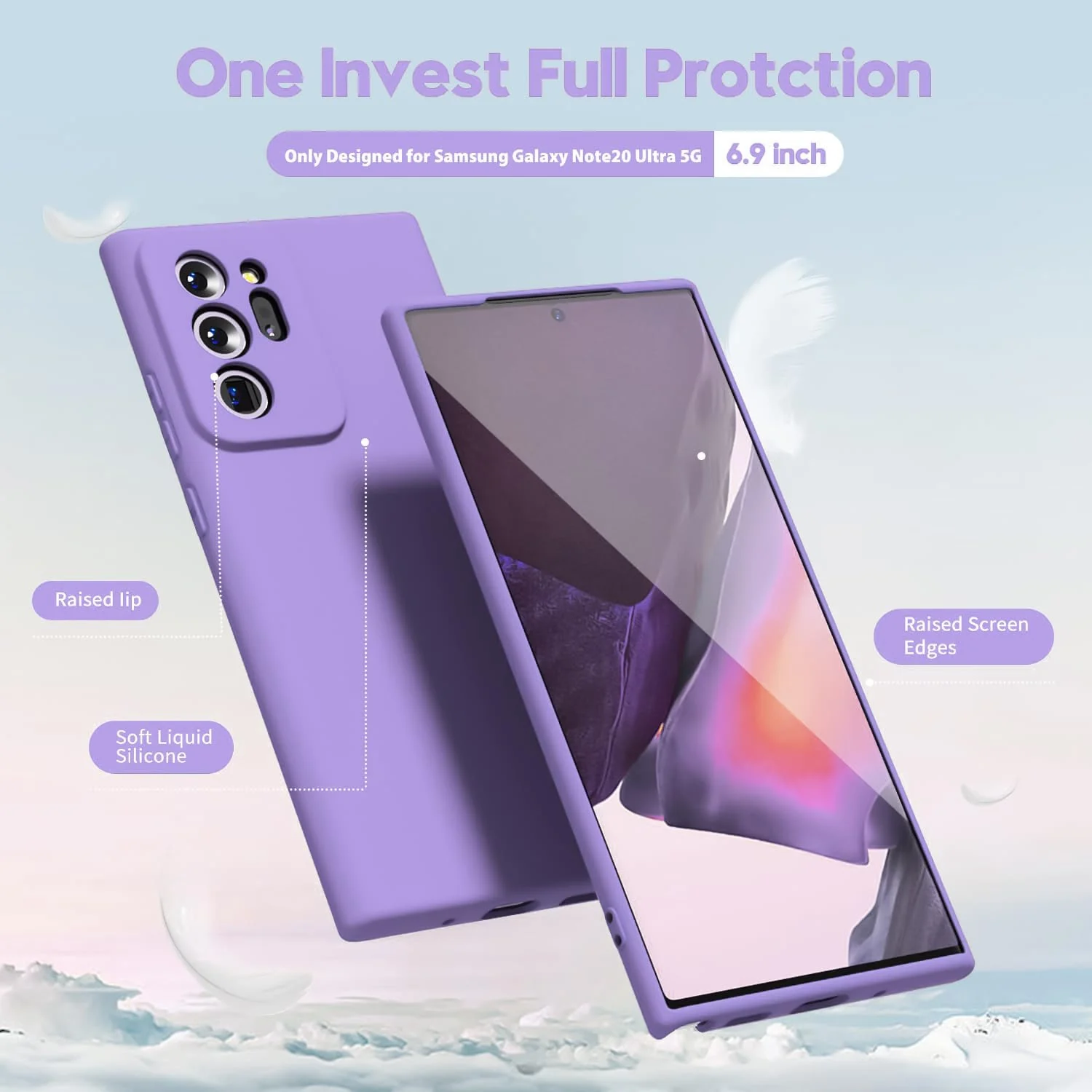 DL3 Mobilak Silicone Protective Case for Samsung Galaxy Note 20 Ultra, Shock-absorbing protection, Scratch-resistant surface, Soft microfiber lining - Light Purple