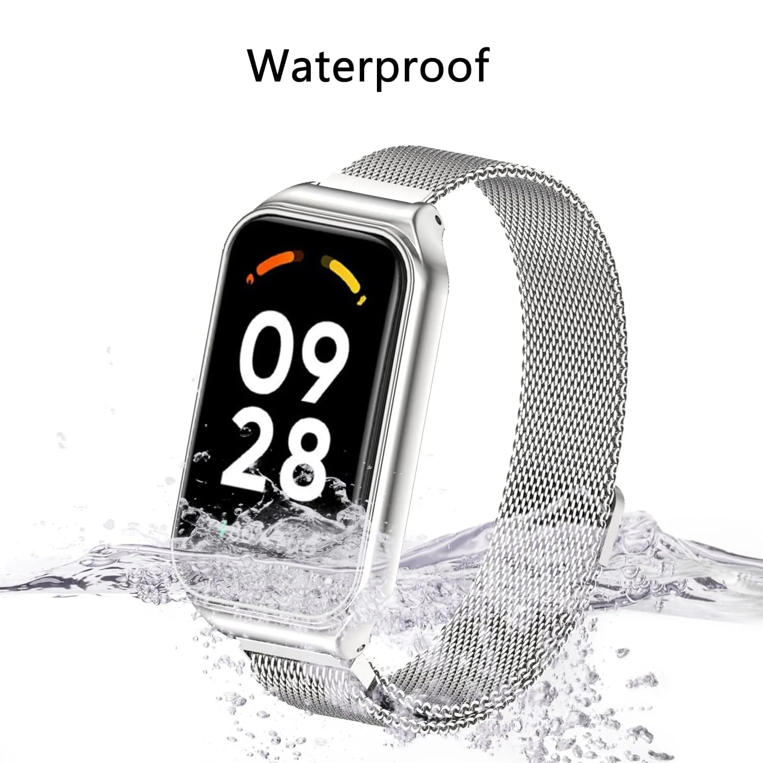 DL3 Mobilak Bracelet Compatible with Xiaomi Redmi Band 2/Smart Band 8 Active, Stainless Metal Magnetic Replacement Strap - Silver
