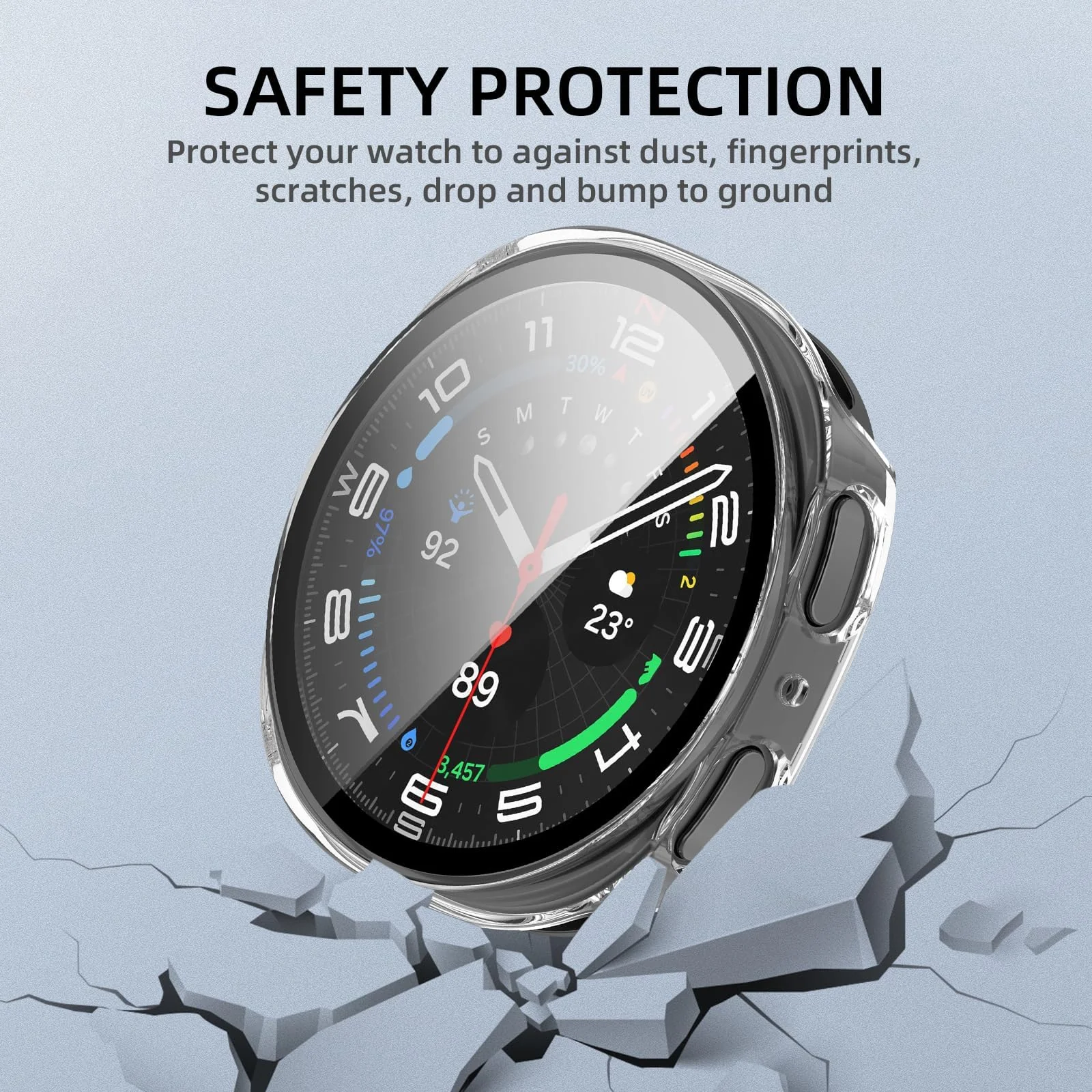 DL3 Mobilak Case Compatible with Samsung Galaxy Watch 8 44mm, Full Coverage Slim Hard Case Protective Bumper Built-in Tempered Glass Screen Protector Shell for Galaxy Watch8 44 mm - Clear