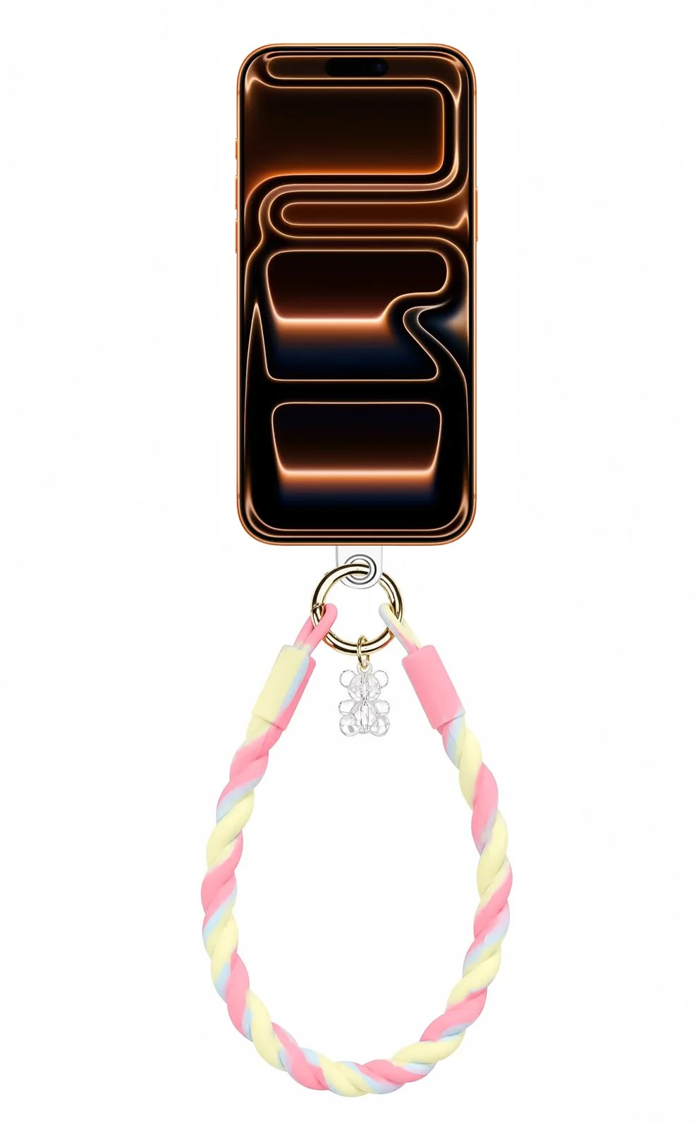 DL3 Mobilak Silicone Crystal Lanyard, 30cm Phone Wrist Strap Lanyard Keychain Office Wrist Strap with Clasp and Bear for Women Phone ID Card, Keys Strap - Pink/Yellow Gradient