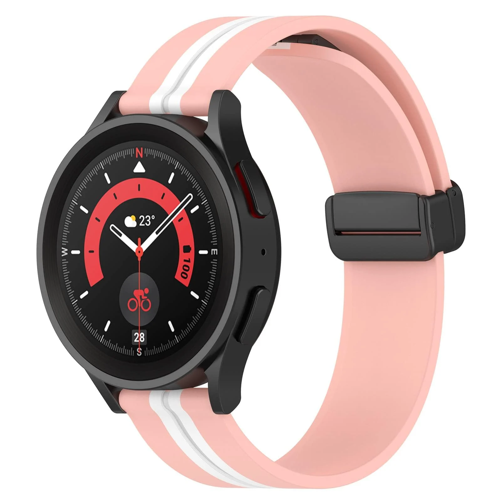 DL3 Mobilak Strap Silicone Magnetic Buckle 20MM For Samsung Gear Sport/Watch 6/5/4/5 Pro 45mm/S2 classic/active 2 40mm 44mm/Amazfit GTS 2/2e/GTS 3/3 Pro/GTS 4/GTS 2 Mini/3 Mini/4 Mini/Bip 3/Bip 3 Pro - Pink White