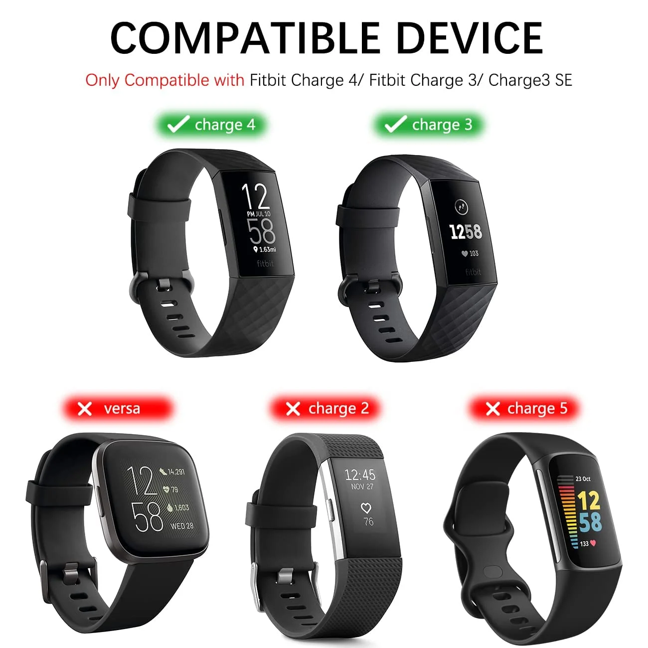 DL3 Mobilak Waterproof Bands for Fitbit Charge 4 / Fitbit Charge 3 / Charge3 SE, Replacement Wristbands for Women Men - Black