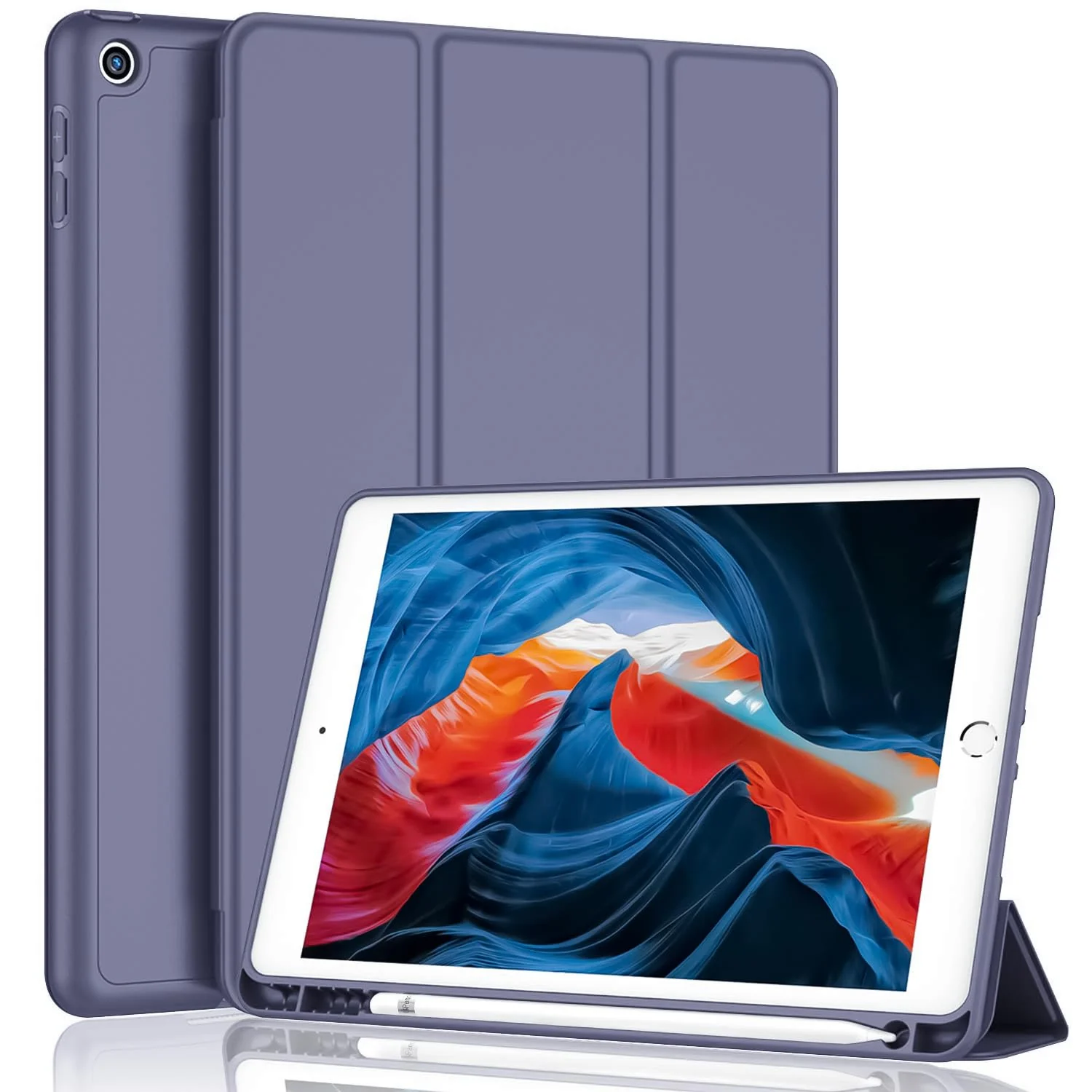 DL3 Mobilak iPad 9th/ 8th/ 7th Generation, Case for iPad 10.2-Inch 2021/2020/ 2019 with Pencil Holder, iPad 7th Gen 2019 Case with Soft Silicone Back, Auto Wake/Sleep Cover - Lavender