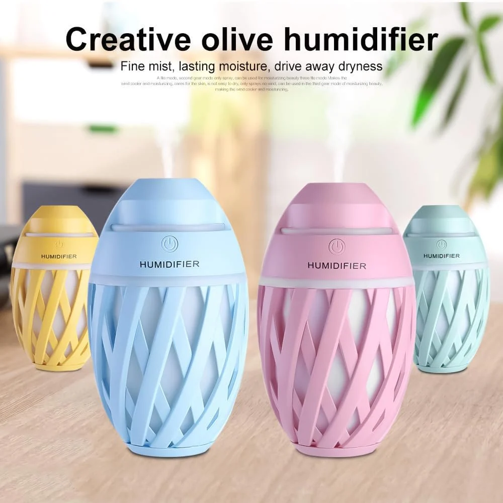Mobigon Wood Cool Mist Ultrasonic Humidifier for Room Moisture, Aroma Diffuser for Home, 320ml Essential Oil Diffuser with 7 Colorful Night Light, Auto Shut-Off, Home, Office, car - Pink