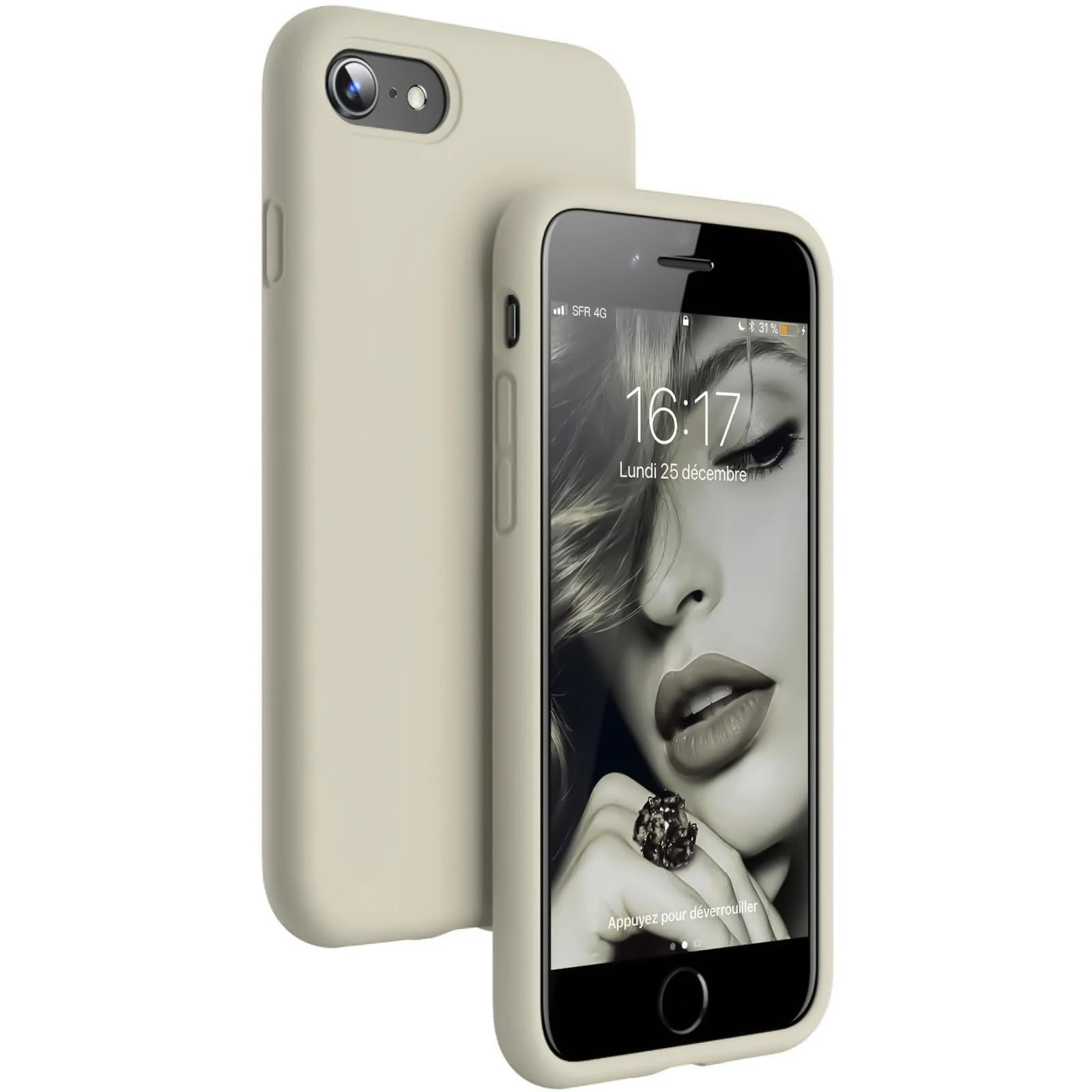 DL3 Mobilak Liquid Silicone Protective Case for iPhone SE 2022, SE 2020, iPhone 7, iPhone 8 with Camera Protection and Microfiber Lining - Cream 2