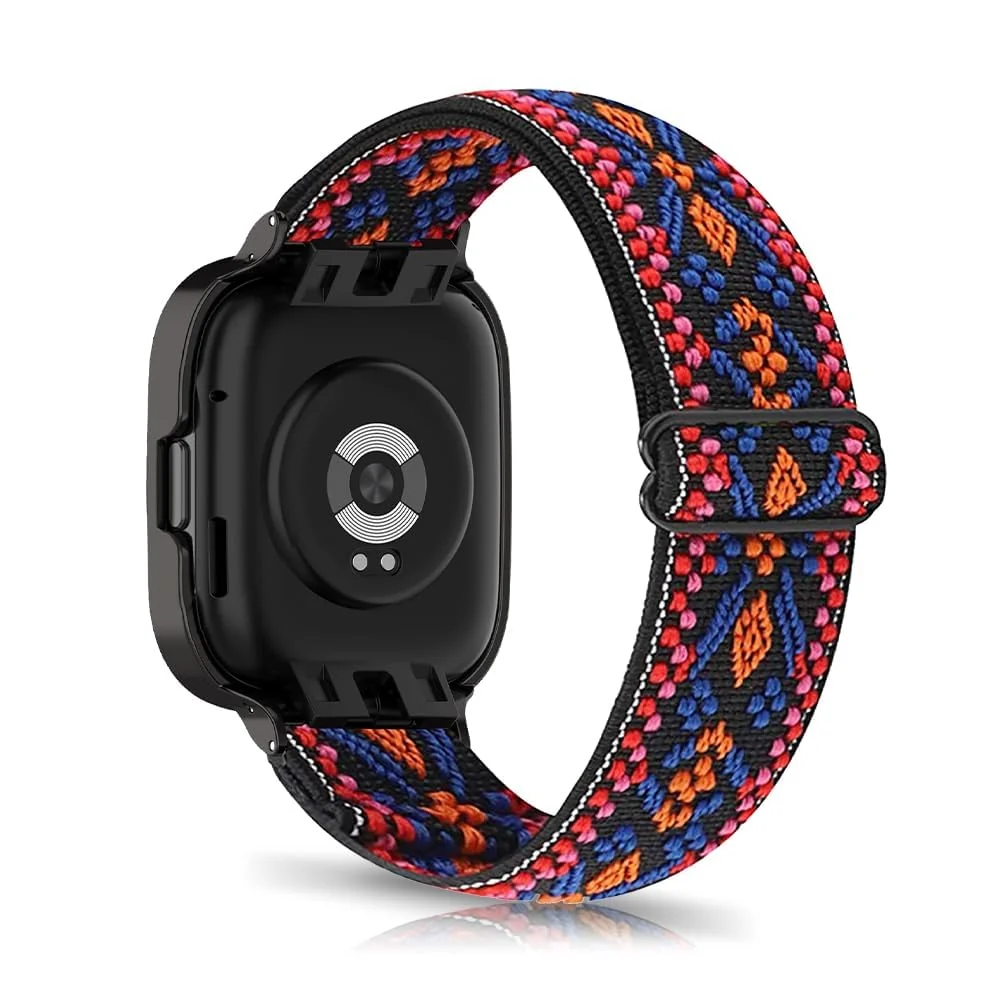 DL3 Mobilak Nylon Strap For Xiaomi Redmi Watch 3 Active/Redmi Watch 3 Lite, Soft Elastic Nylon Straps, Adjustable Stretchy Sports Replacement Bracelets Wristbands for Women Men - Bohemia Red