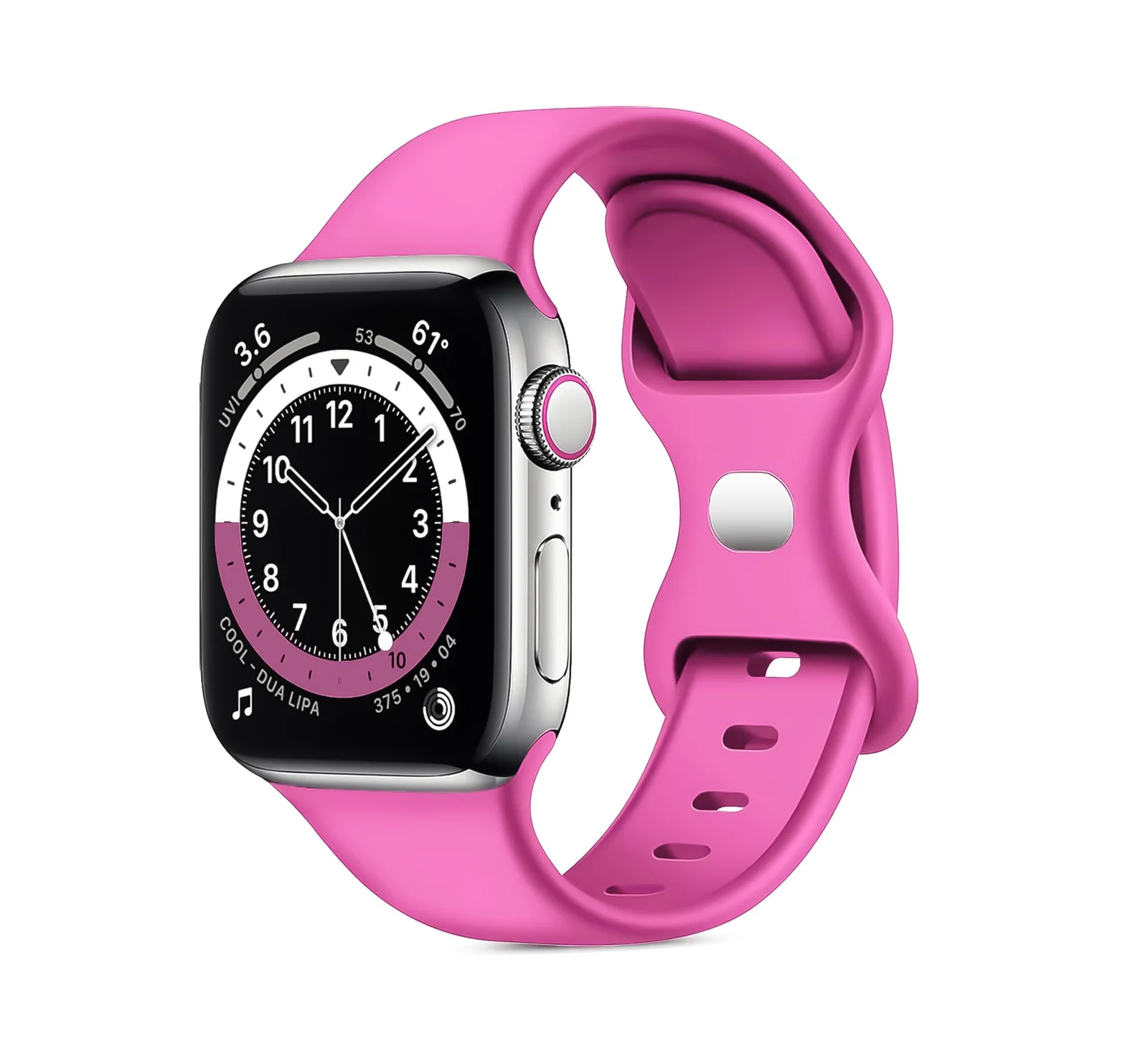 DL3 Mobilak Band with Case Compatible with Apple Watch 44mm, Silicone Sport Wristband Replacement, Strap With Cover Built-in Glass Screen Protector for iWatch Series 6 5 4 SE SE 2 - Neon Pink