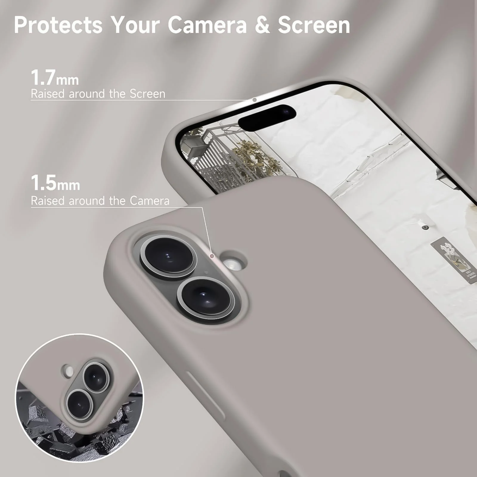 DL3 Mobilak Liquid Silicone Case for iPhone 16 + Plus 6.7-Inch, Supports wireless charging, Shock-absorbing protection, Scratch-resistant surface - Stone