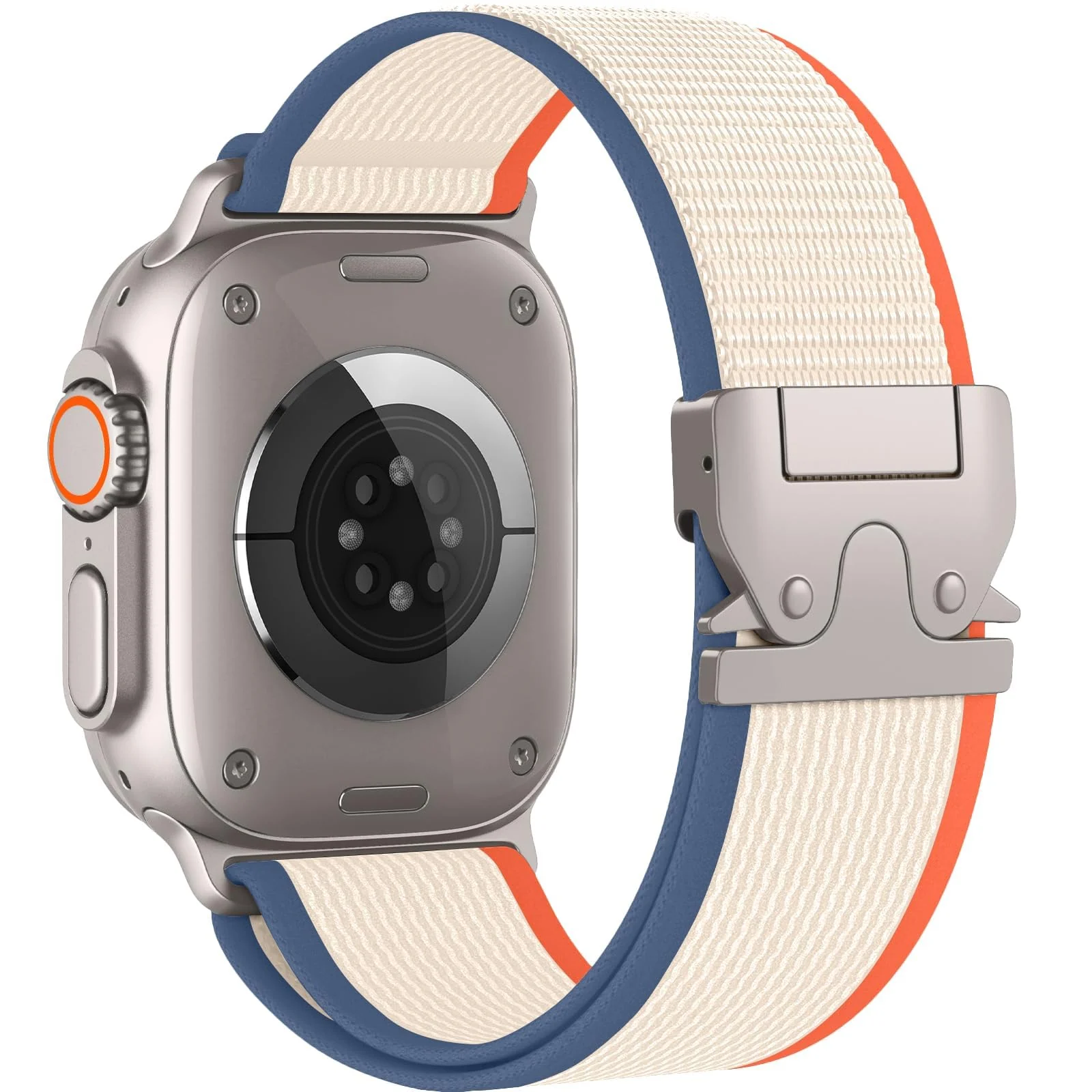 DL3 Mobilak Stretchy Nylon Strap for Apple Watch Ultra 3 2 1 Strap 49mm 46mm 45mm 44mm 42mm iWatch Straps for Men Women, Parachute Clasp Elastic Sport Band for Apple Watch Series 11 10 9 8 7 6 5 4 3 SE/2 - Orange | Beige