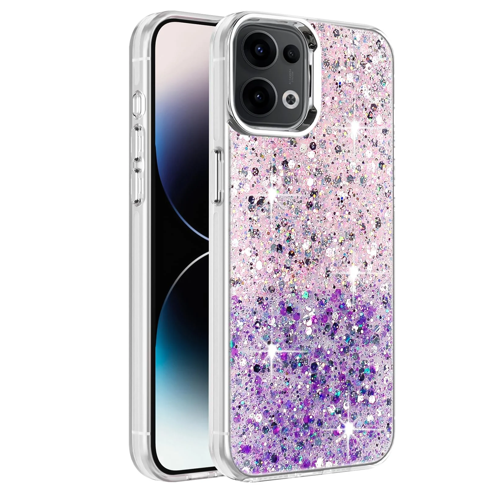 DL3 Mobilak Glitter Rhinestone Protective Case for OPPO Reno 13 5G / OPPO Reno13 5G with Shockproof Design - Pink Purple
