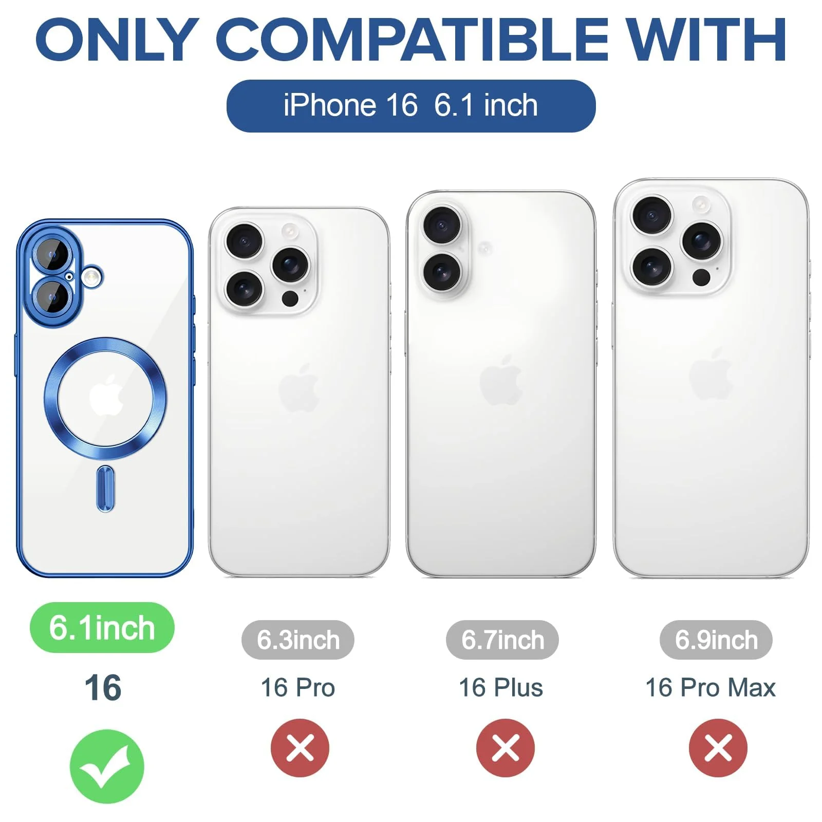 DL3 Mobilak Clear MagSafe-Compatible Magnetic Case for iPhone 16 6.1 with Camera Protection and Shockproof Design - Blue