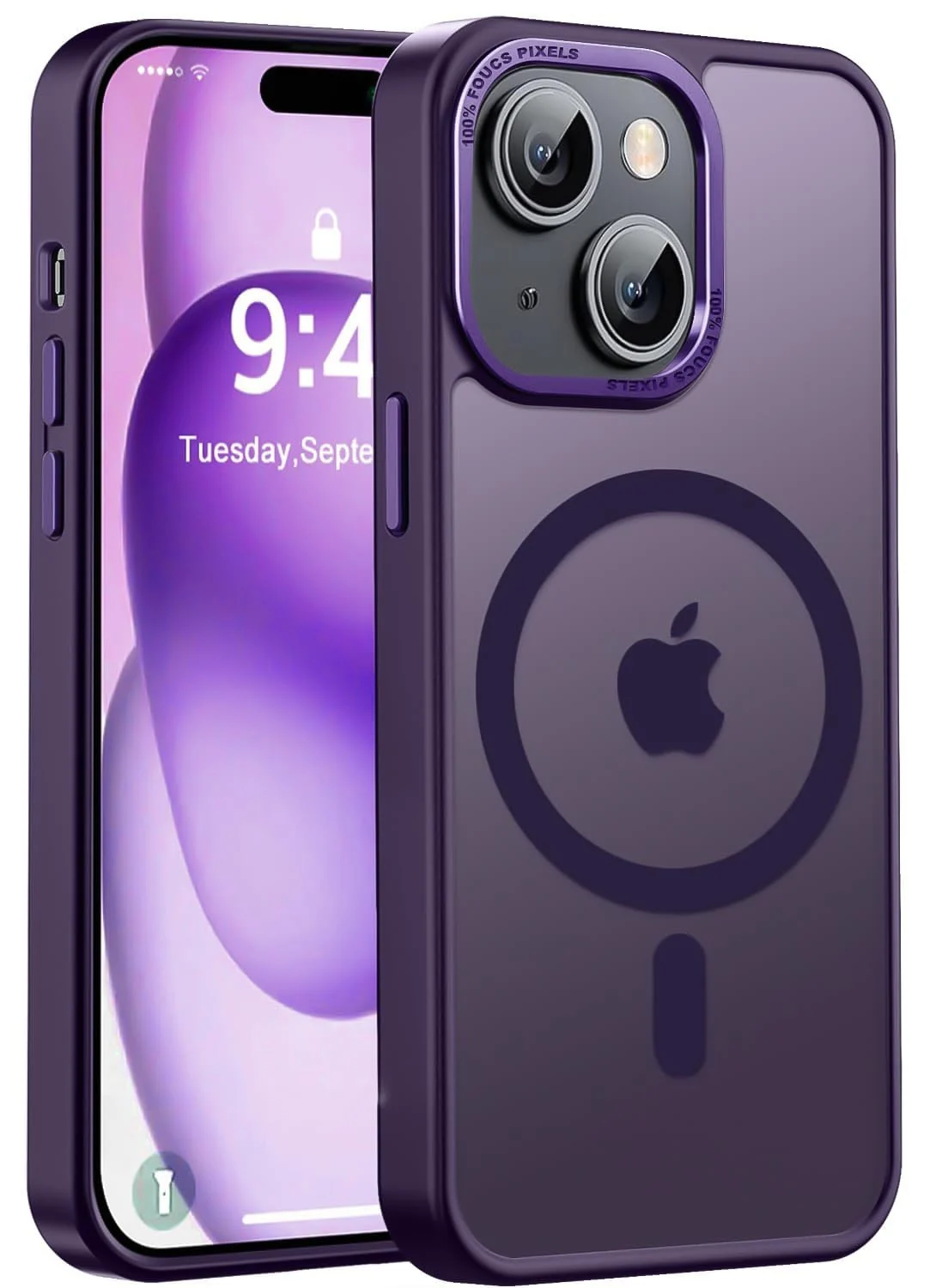 DL3 Mobilak Translucent Matte Case for iPhone 13 / iPhone 14 6.1-Inch, Compatible with MagSafe accessories, Supports wireless charging, Built-in magnetic car-mount support - Purple