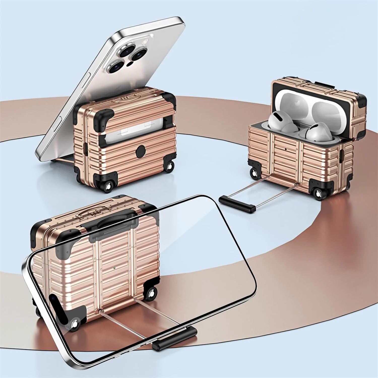 MOBIGON Suitcase-Style Hard Earbuds Case with Keychain for Apple AirPods Pro 3 (2025), Rose Gold