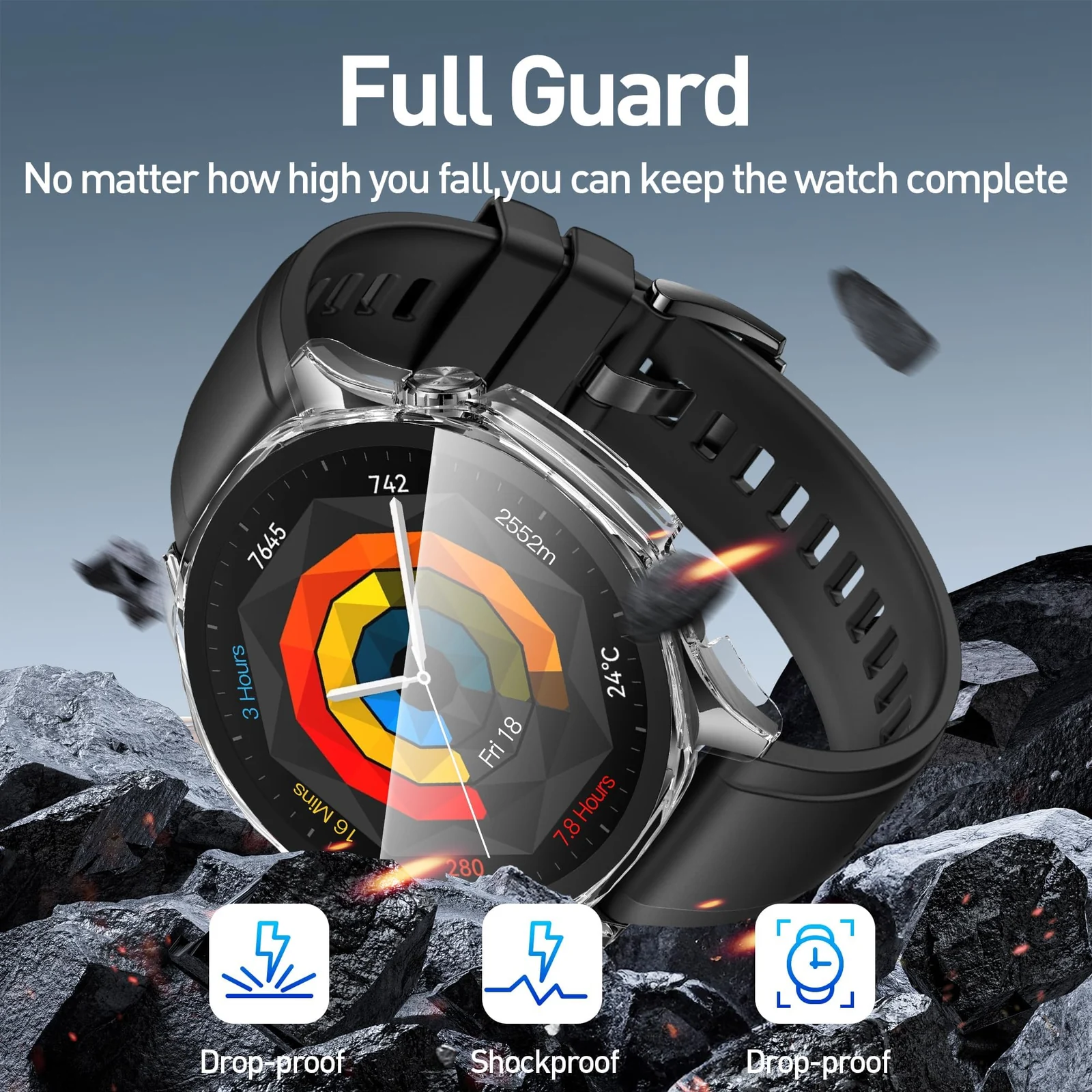 DL3 Mobilak Case with Screen Protector for Huawei Watch GT5 46 mm, Bumper Full Coverage Hard PC Overall Protective Cover, Built-in Tempered Glass Film High Sensitivity For Huawei GT 5 46mm - Clear