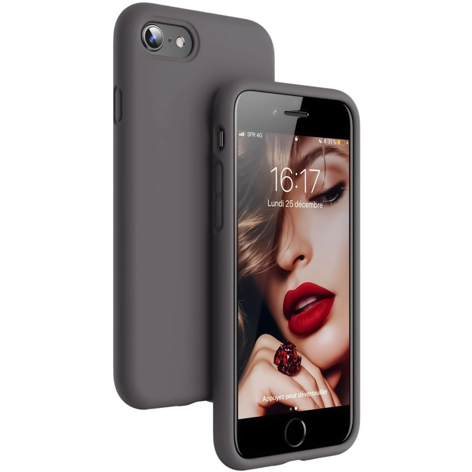 DL3 Mobilak Liquid Silicone Protective Case with Soft Microfiber Lining for iPhone SE 2022, SE 2020, iPhone 7, iPhone 8 - Dark Brown