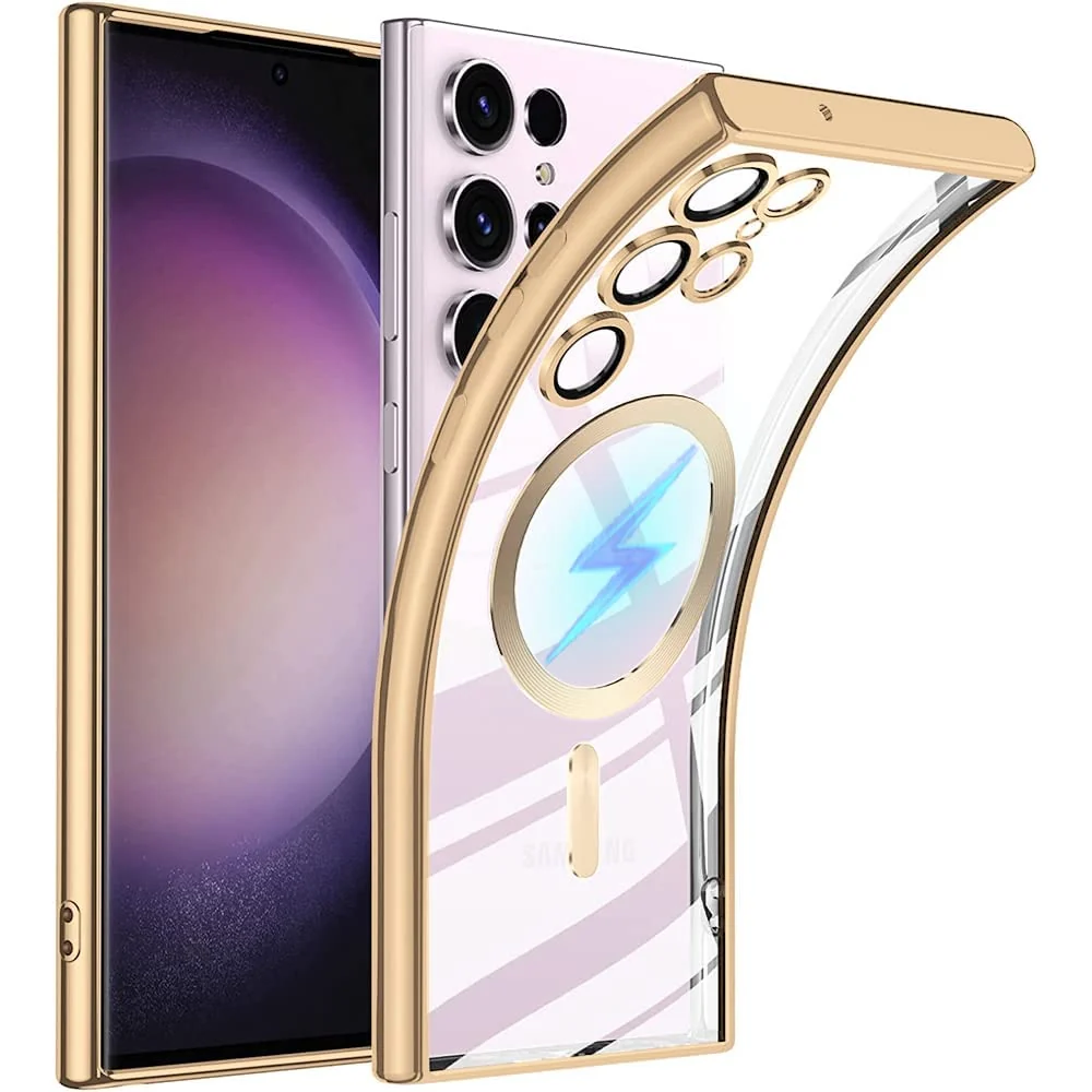 DL3 Mobilak Clear TPU Case with Electroplated Edges for Samsung Galaxy S22 Ultra with Camera Protection - Gold