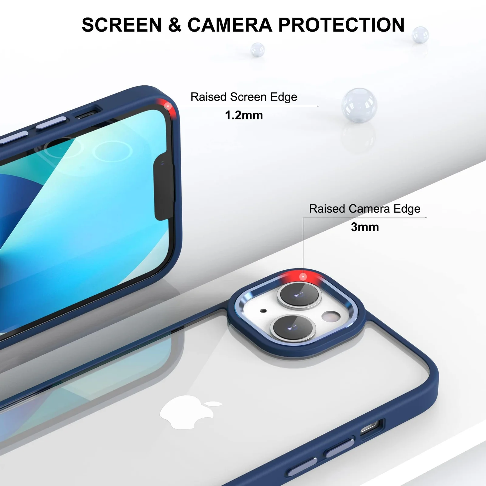 DL3 Mobilak Clear PC and TPU Protective Case for iPhone 15 Plus 6.7-Inch / iPhone 14 Plus 6.7-Inch with Camera Protection and Shockproof Design - A Dark Blue