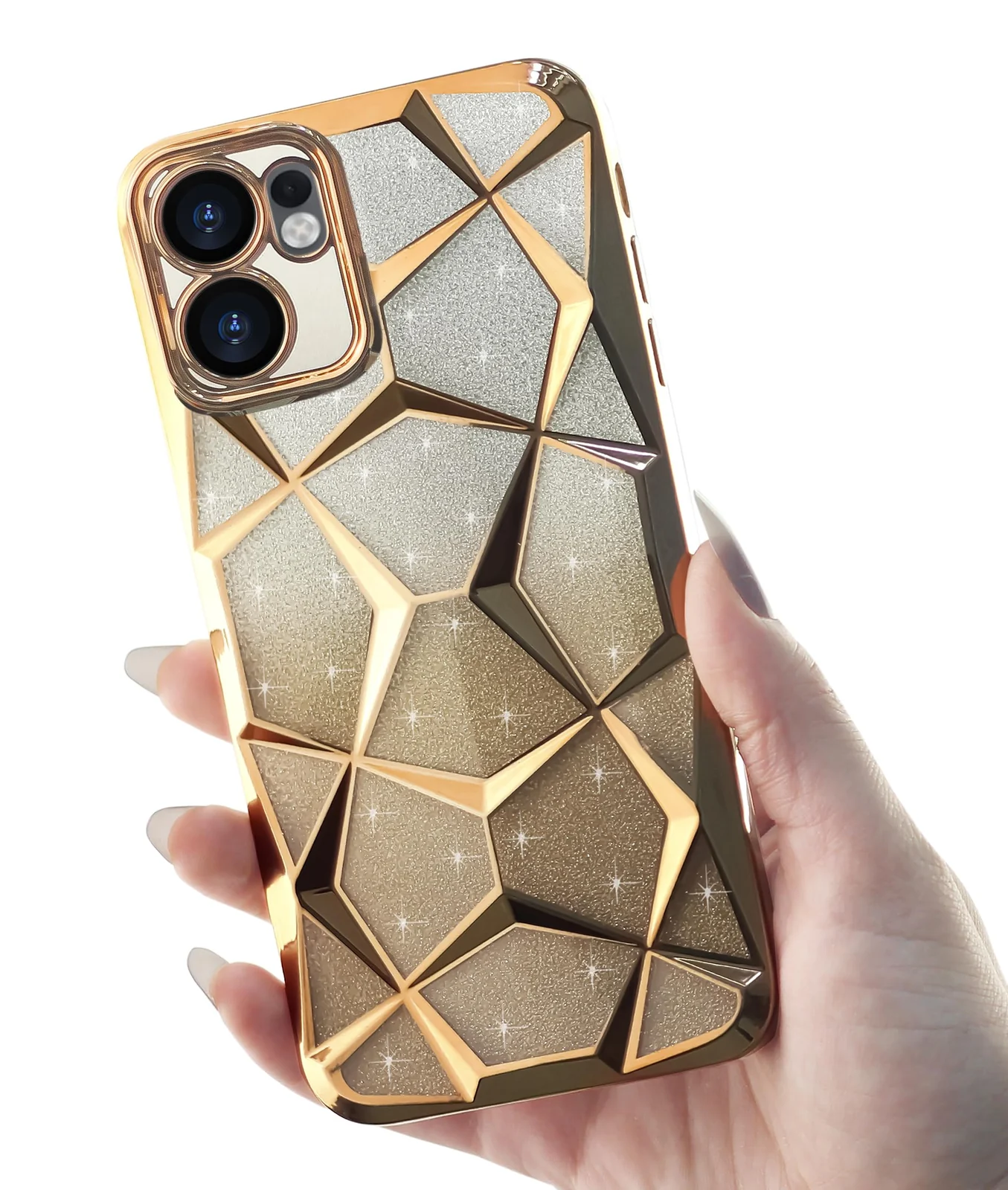 DL3 Mobilak Compatible with OPPO Reno13 F/Reno 13F Case Plating Bling Gradient Glitter Clear Cover Soft TPU Silicone Cute Camera Protection Shockproof Back for Women Girls Case - Gold