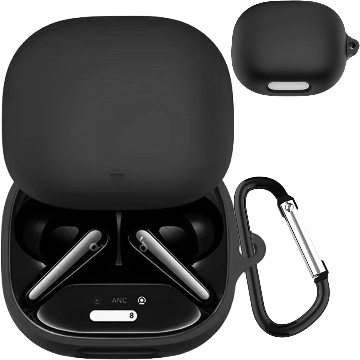 DL3 Mobilak Compatible with Anker Soundcore Liberty 4 Pro Case Cover, Soft Silicone Shockproof Protective Wireless Earbuds with Carabiner, Front LED Visible - A. Black
