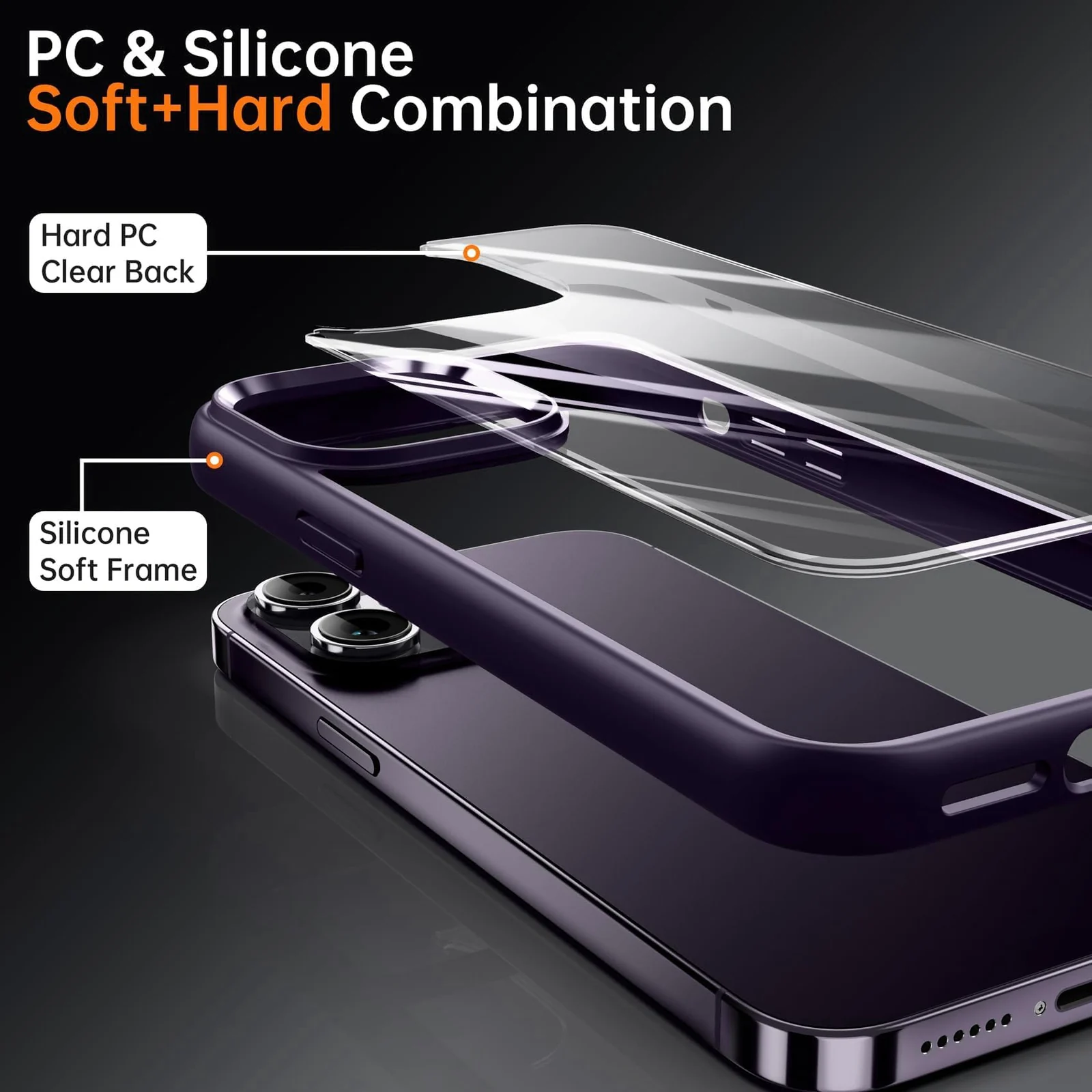 DL3 Mobilak Clear PC and TPU Protective Case for iPhone 15 Pro with Military-Grade Protection and Anti-Yellowing Design - Purple