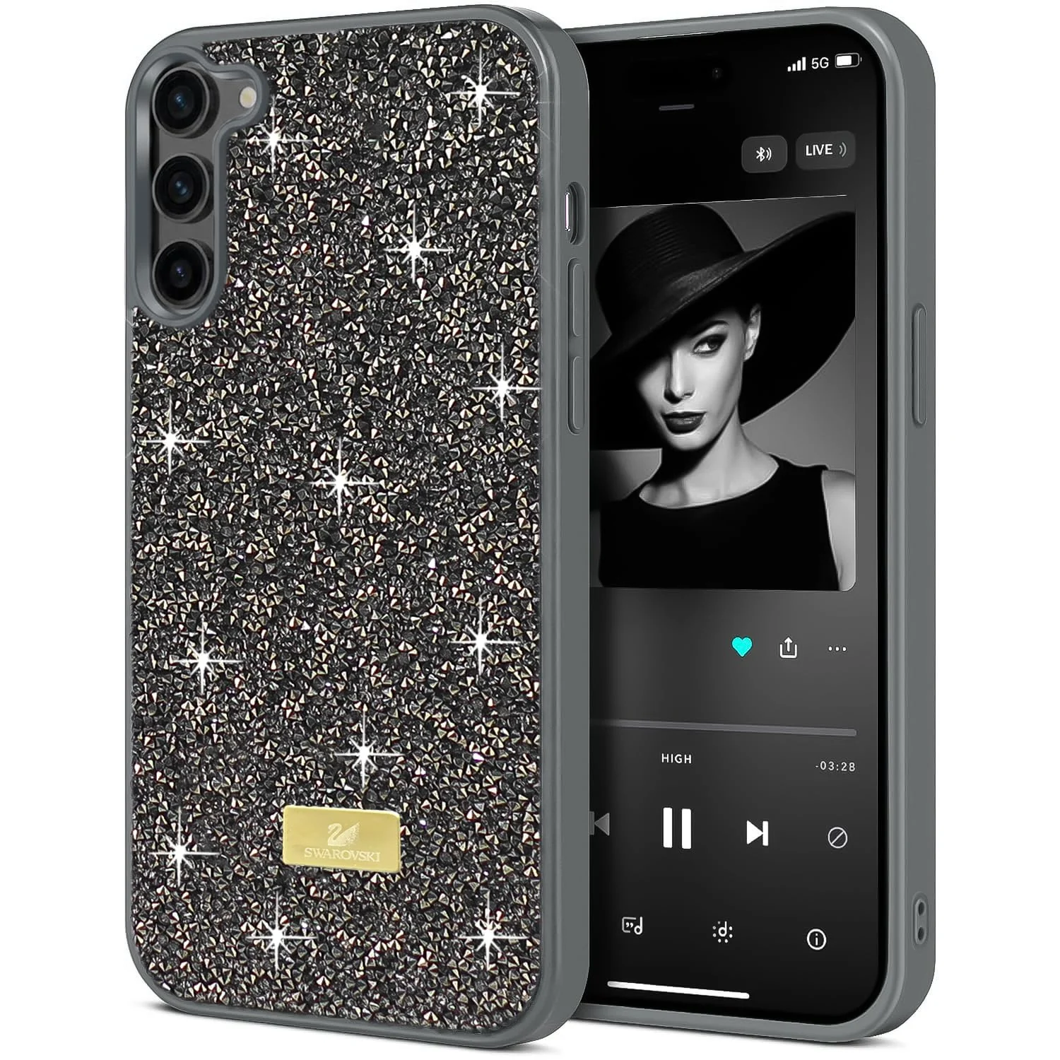 Case For Samsung Galaxy S23+ Plus Case Glitter, Sparkle Diamond Crystal Bling Case with Bling, Ultra Thin Lightweight Full Body Shockproof Anti-Scratch Protective Cover - Black