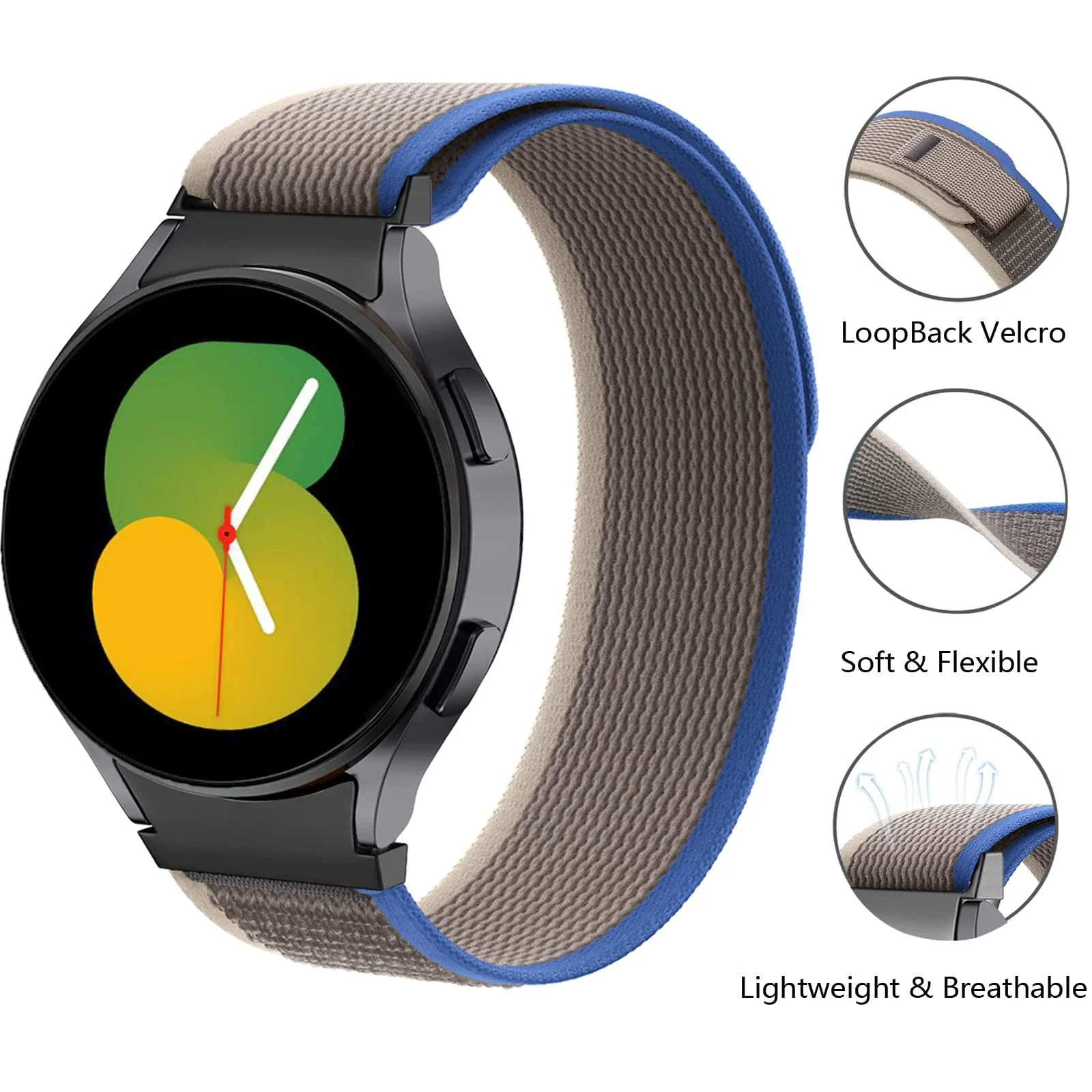 DL3 Mobilak No-Gap Nylon Watch Bands Compatible with Samsung Galaxy Watch 6 5 4 Band 40mm 44mm/Watch 5 Pro Band 45mm/Watch 6 4 Classic Band 42mm 43mm 46mm 47mm, Alpine Loop Woven Sport Strap Men Women - Blue Grey
