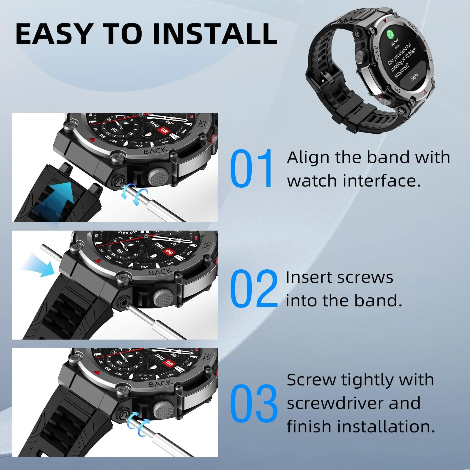 DL3 Mobilak Strap Compatible with Amazfit T-Rex 3, Men Women Sport Waterproof Soft Breathable Silicone Watch Bands Compatible with Amazfit T-Rex 3 with 1 Install Tool - Black