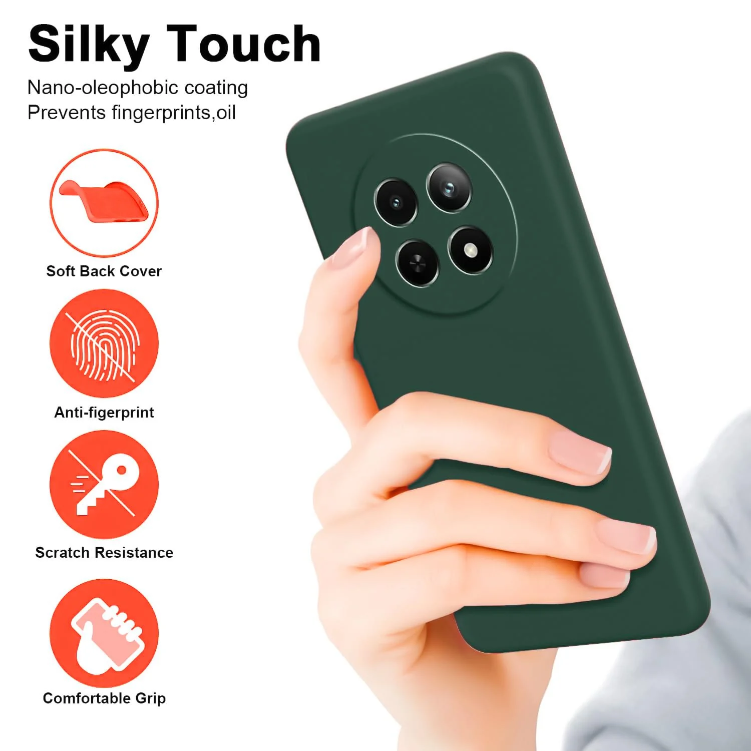 DL3 Mobilak Liquid Silicone Case for realme 13 5G / realme 12 5G / realme 12X 5G, Shock-absorbing protection, Scratch-resistant surface, Soft microfiber lining - Green