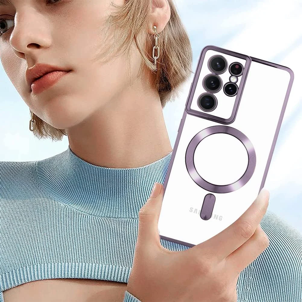 DL3 Mobilak Clear MagSafe-Compatible Magnetic Case for Samsung Galaxy S21 Ultra with Camera Protection and Shockproof Design - Deep Purple