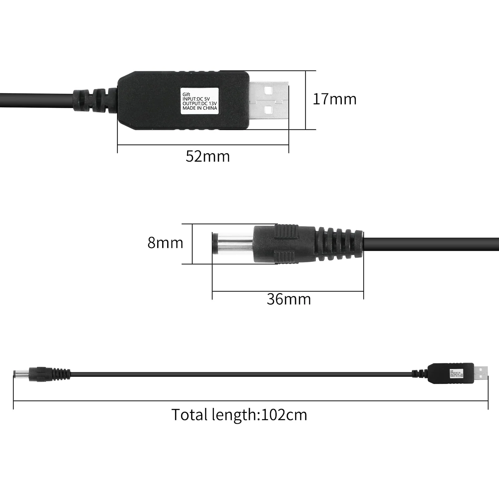 DL3 Mobilak USB to 12V 9V Adapter, 5V to 9V 12V Step Up Cable Cord with DC Jack 5.5 x 2.1mm for Fan, Table Lamp, Piano Keyboard, Bluetooth Audio, Wireless Router, Speakers (1M) - Unspecified