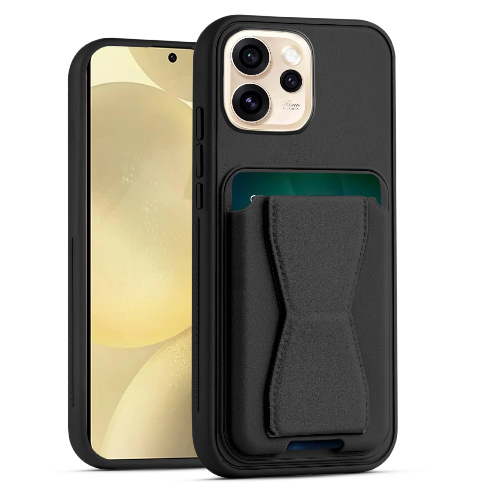 Dl3 Mobilak Leather Wallet Case Compatible with Oppo Reno15 Pro Max, Leather Back Cover With TPU Frame, Shockproof Protective Phone Case with Card Holder Stand (Black)