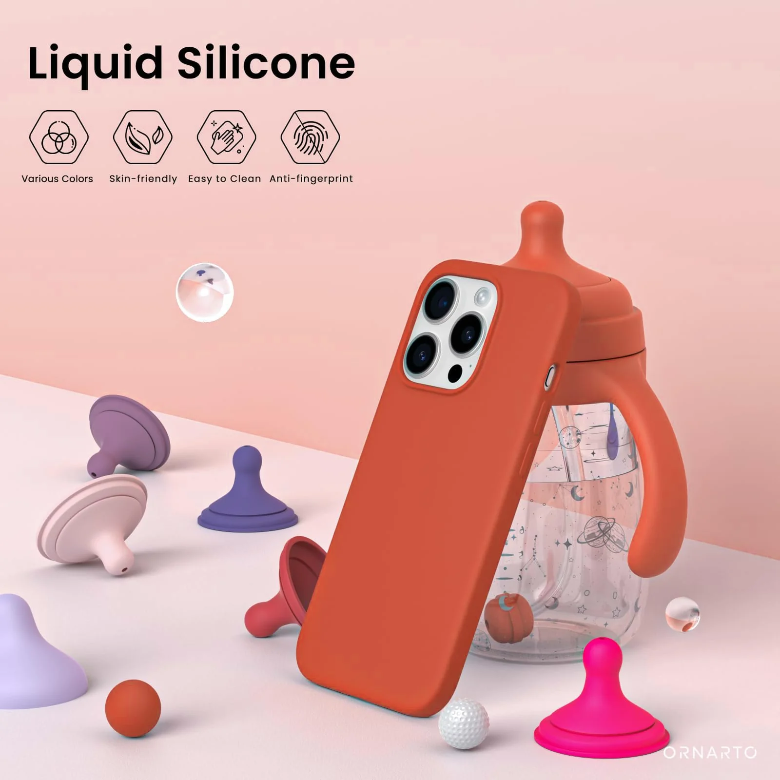 DL3 Mobilak Liquid Silicone Case for iPhone 15 Pro Max, Supports wireless charging, Shock-absorbing protection, Scratch-resistant surface - Orange