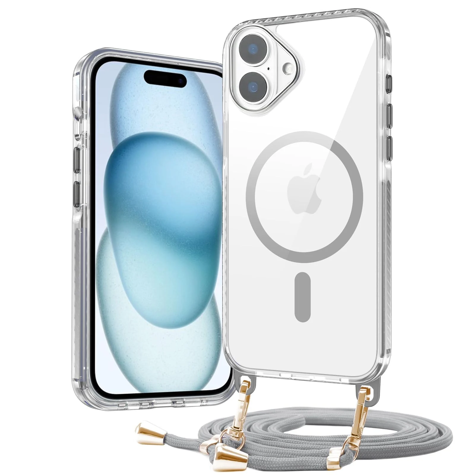 DL3 Mobilak Rugged Protective Case for iPhone 16, Compatible with MagSafe accessories, Supports wireless charging, Shock-absorbing protection - Gray
