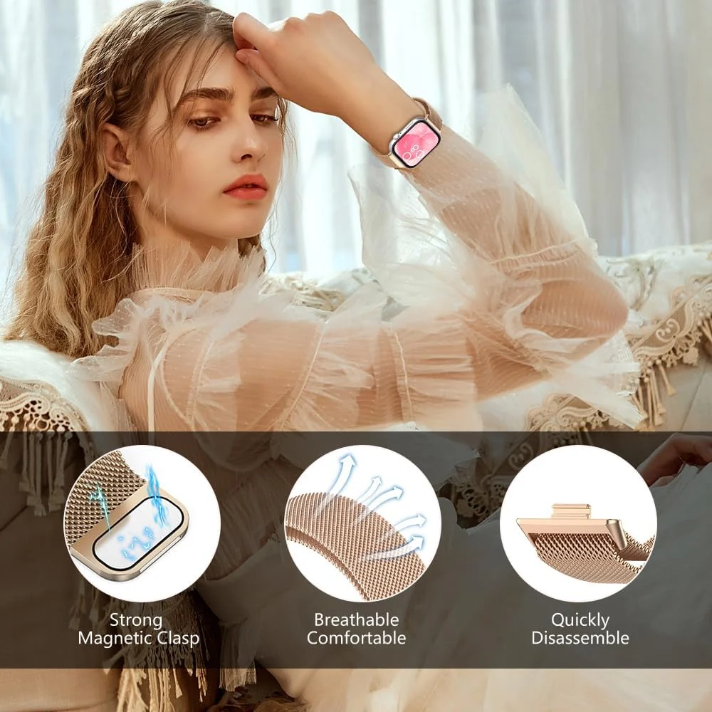 DL3 Mobilak Bracelet Compatible with Huawei Watch Fit 3, Stainless Steel Replacement Straps, Mesh Metal Watch Strap, Magnetic Adjustable Replacement Strap For Huawei Watch Fit3 - Rose Gold