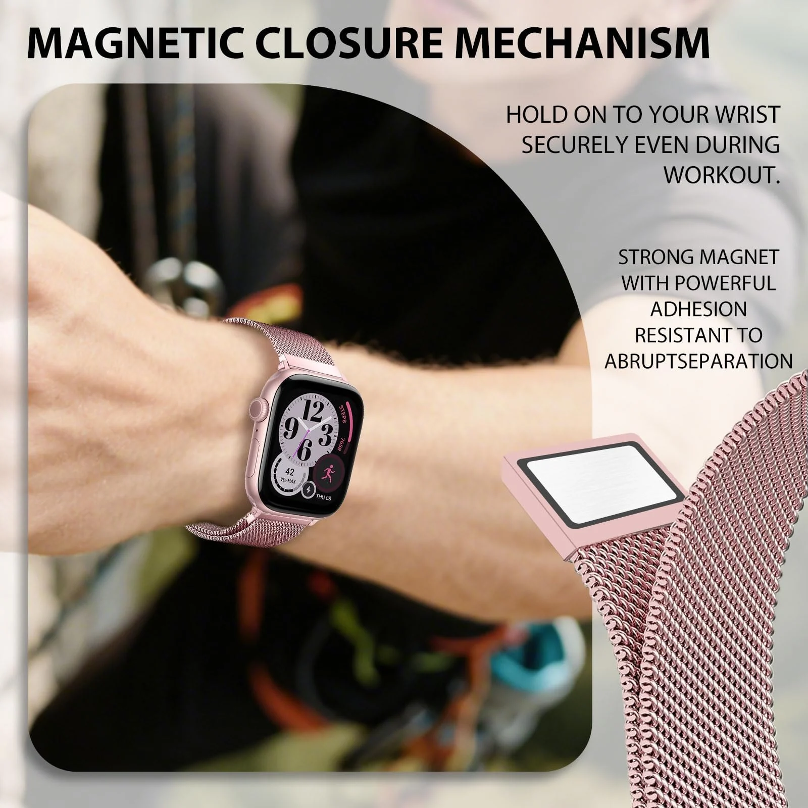 DL3 MOBILAK Milanese Magnetic Stainless-Steel Watch Strap for 49MM - Rose Pink