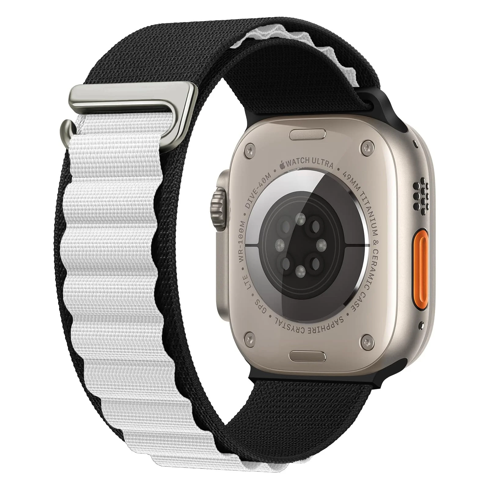 DL3 Mobilak Alpine Loop Nylon Band Compatible with Apple Watch Ultra Band 49mm 45mm 44mm 42mm, Adjustable with Metal C-Hook Strap for iWatch Ultra 2, Series SE/9/8/7/6/5/4/3/2/1 - Black White