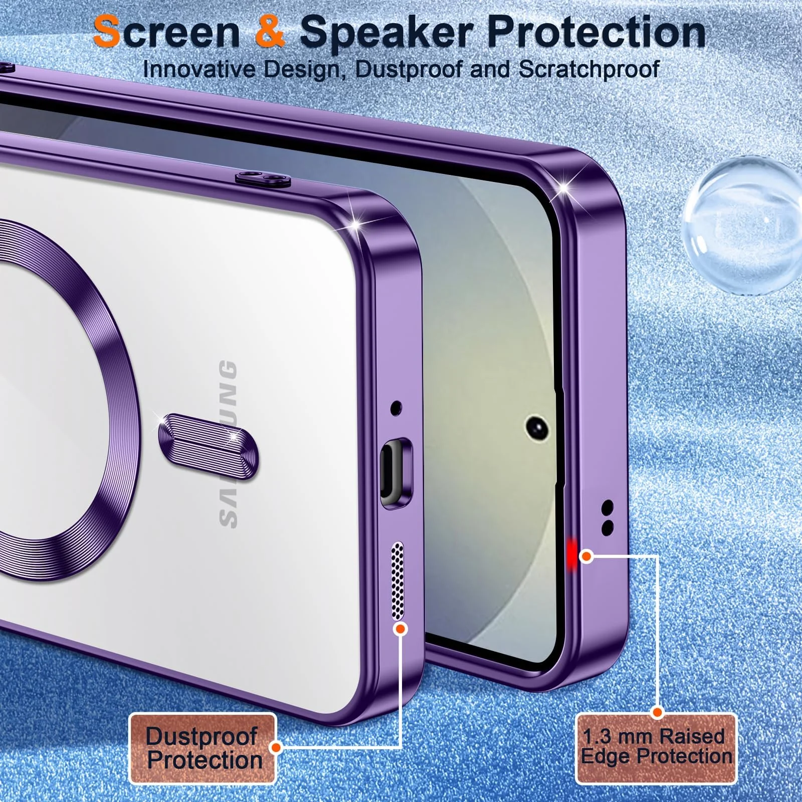 DL3 Mobilak Clear MagSafe-Compatible TPU Case and Camera Lens Protector for Samsung Galaxy S25 Ultra - Purple